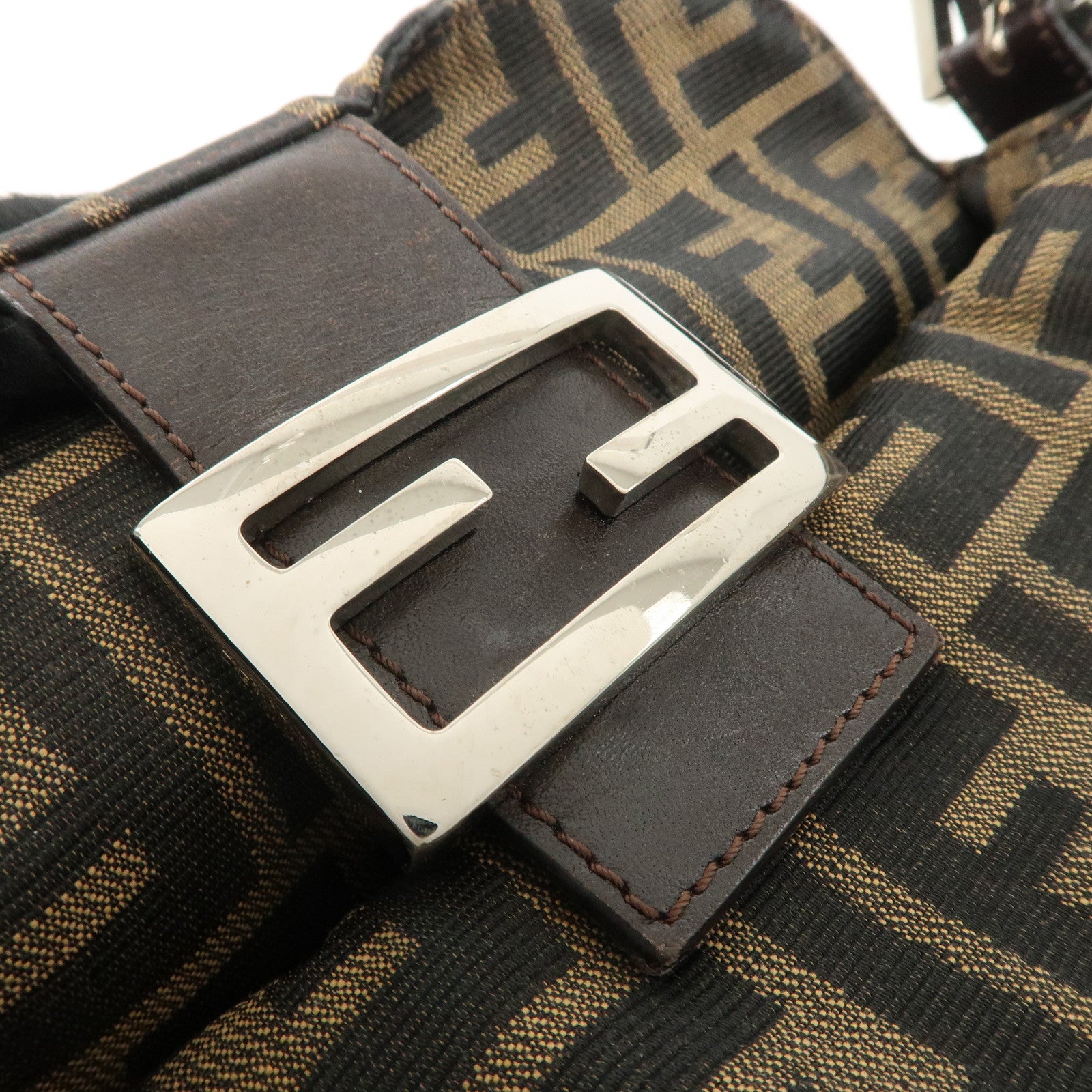 FENDI Zucca Canvas Leather Shoulder Bag Hand Bag 26423Used F/S Used