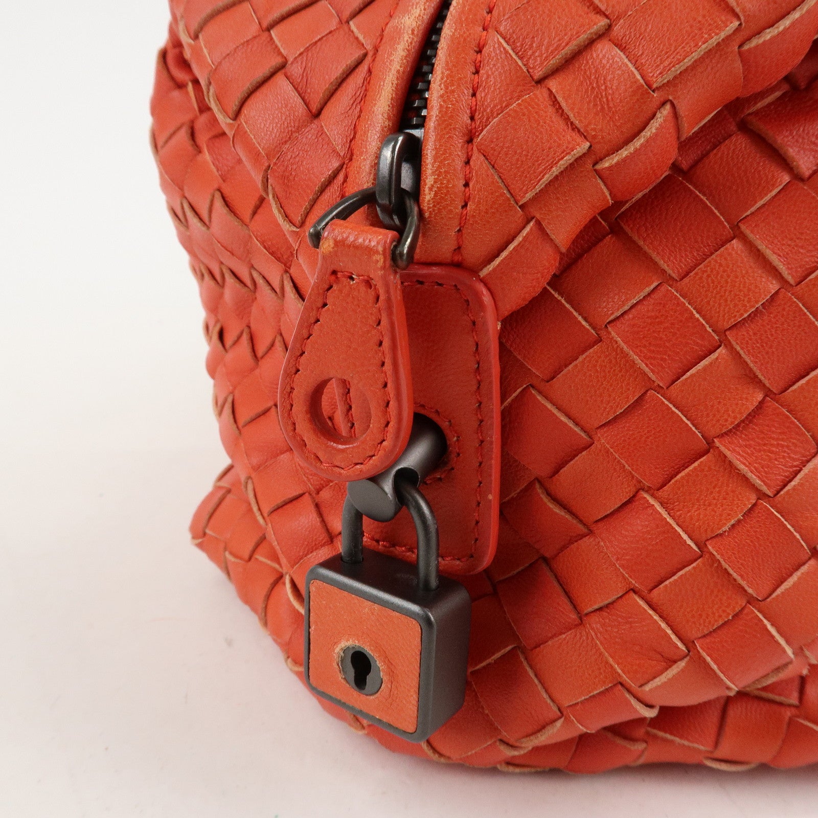 BOTTEGA VENETA Intrecciato Leather Boston Montaigne Bag Orange Used