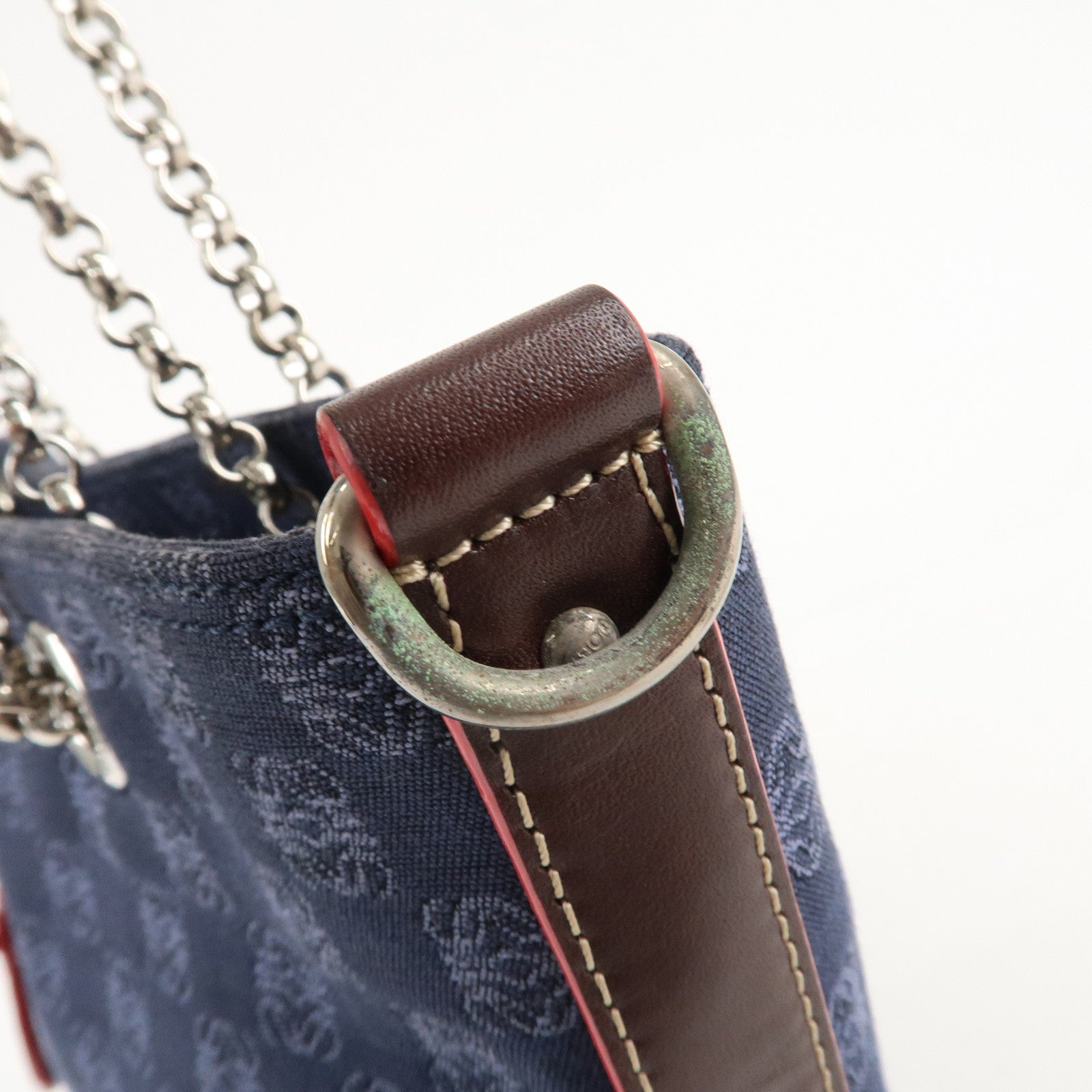 LOEWE Anagram Canvas Leather Chain Tote Bag Shoulder Bag Blue Used