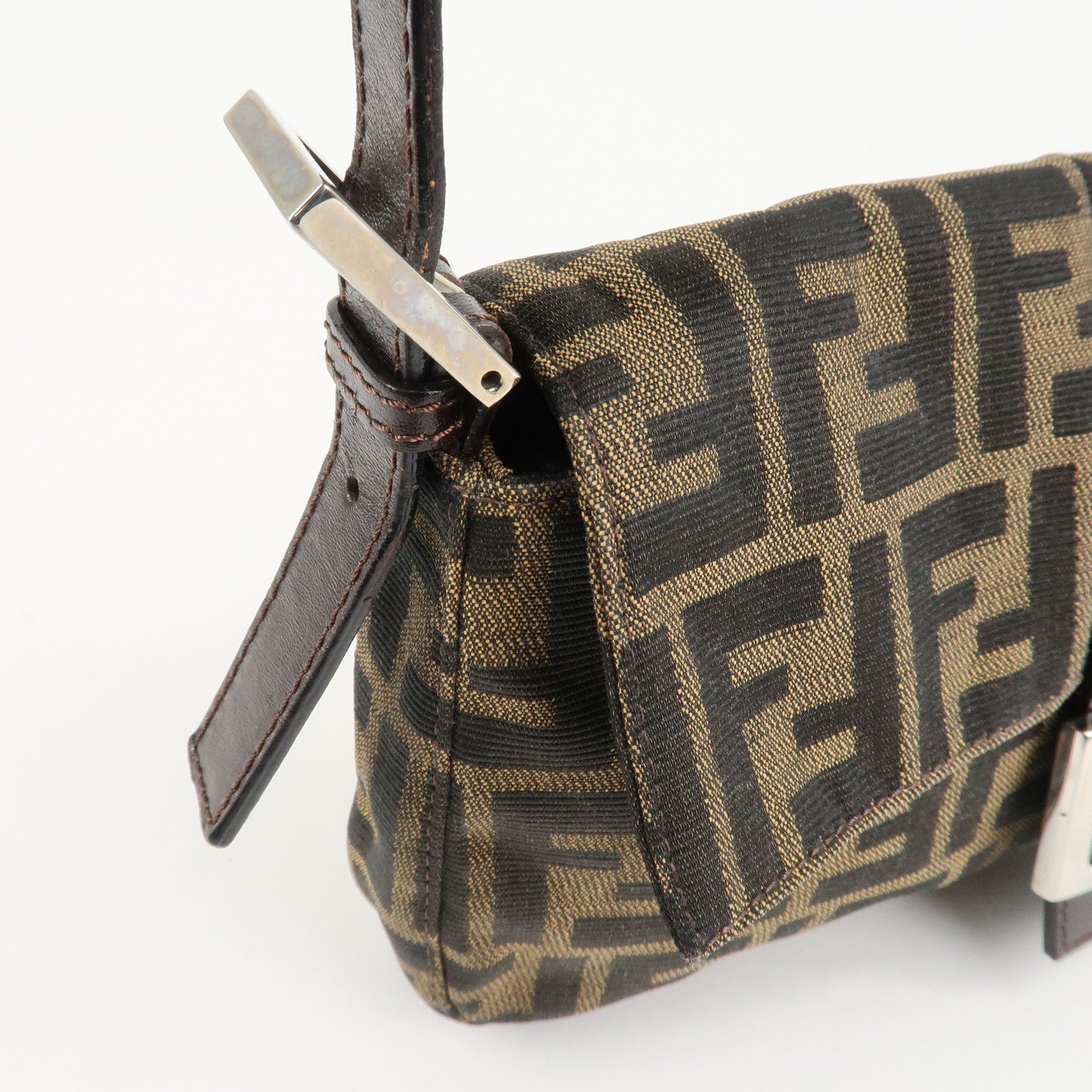 FENDI Zucca Mamma Baguette Canvas Shoulder Bag Brown Black 26424 Used