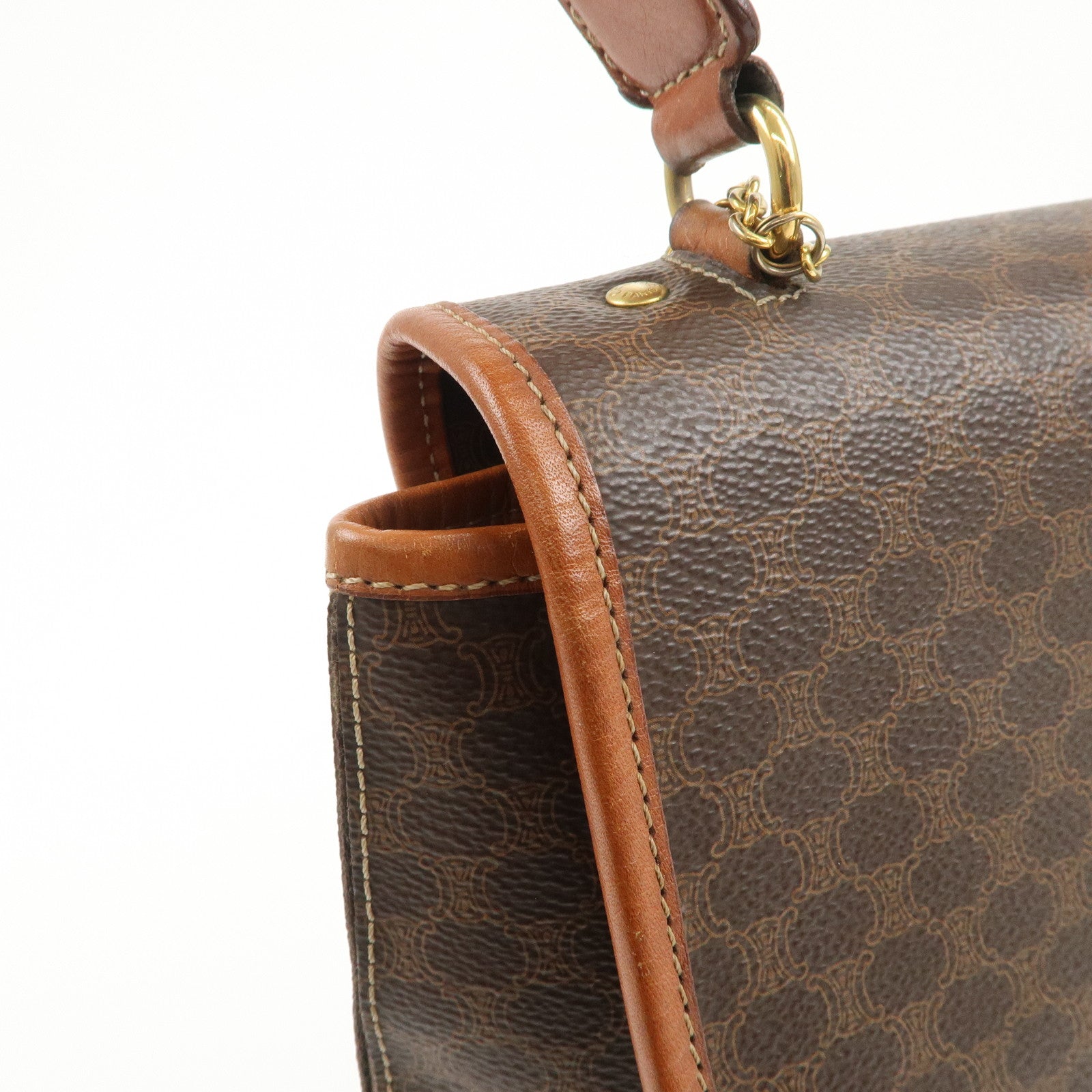 CELINE Macadam PVC Leather Hand Bag Brown Used