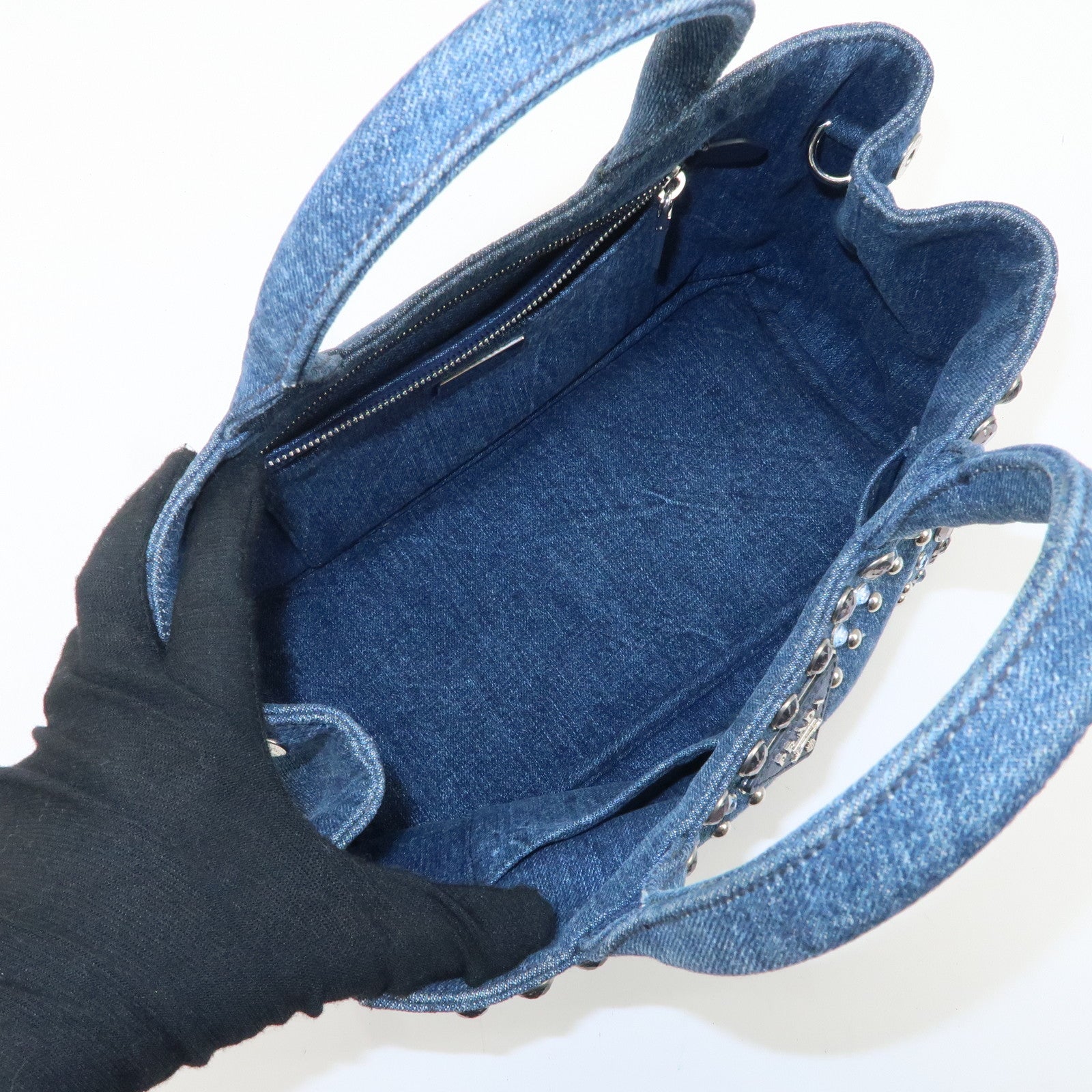 PRADA Logo Canapa Mini Denim Bijou 2Way Tote Bag Denim Blue 1BG439 Used