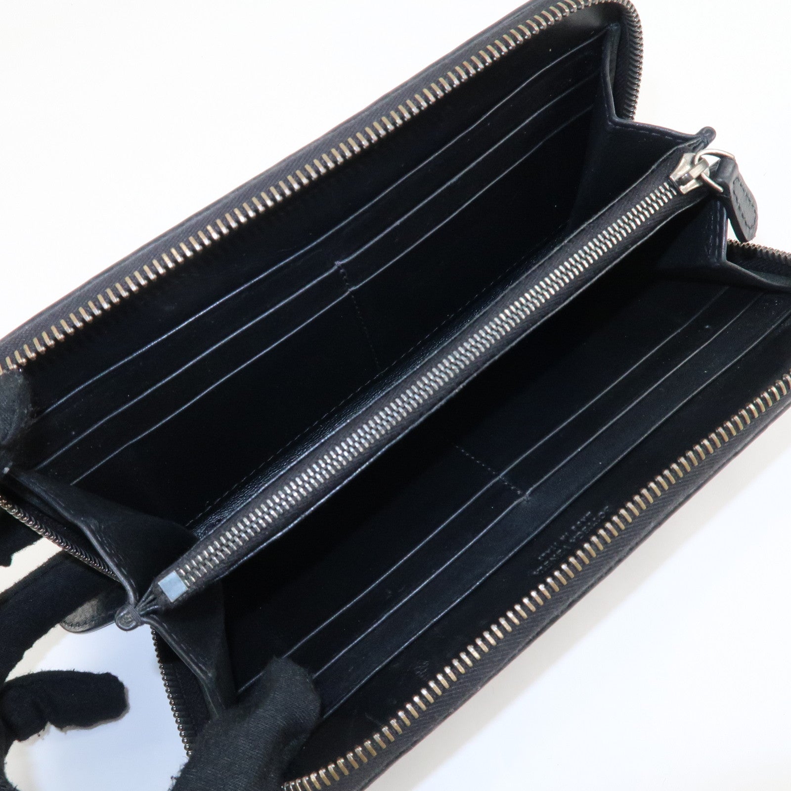 BOTTEGA VENETA Intrecciato Leather Round Zipper Wallet Black Used