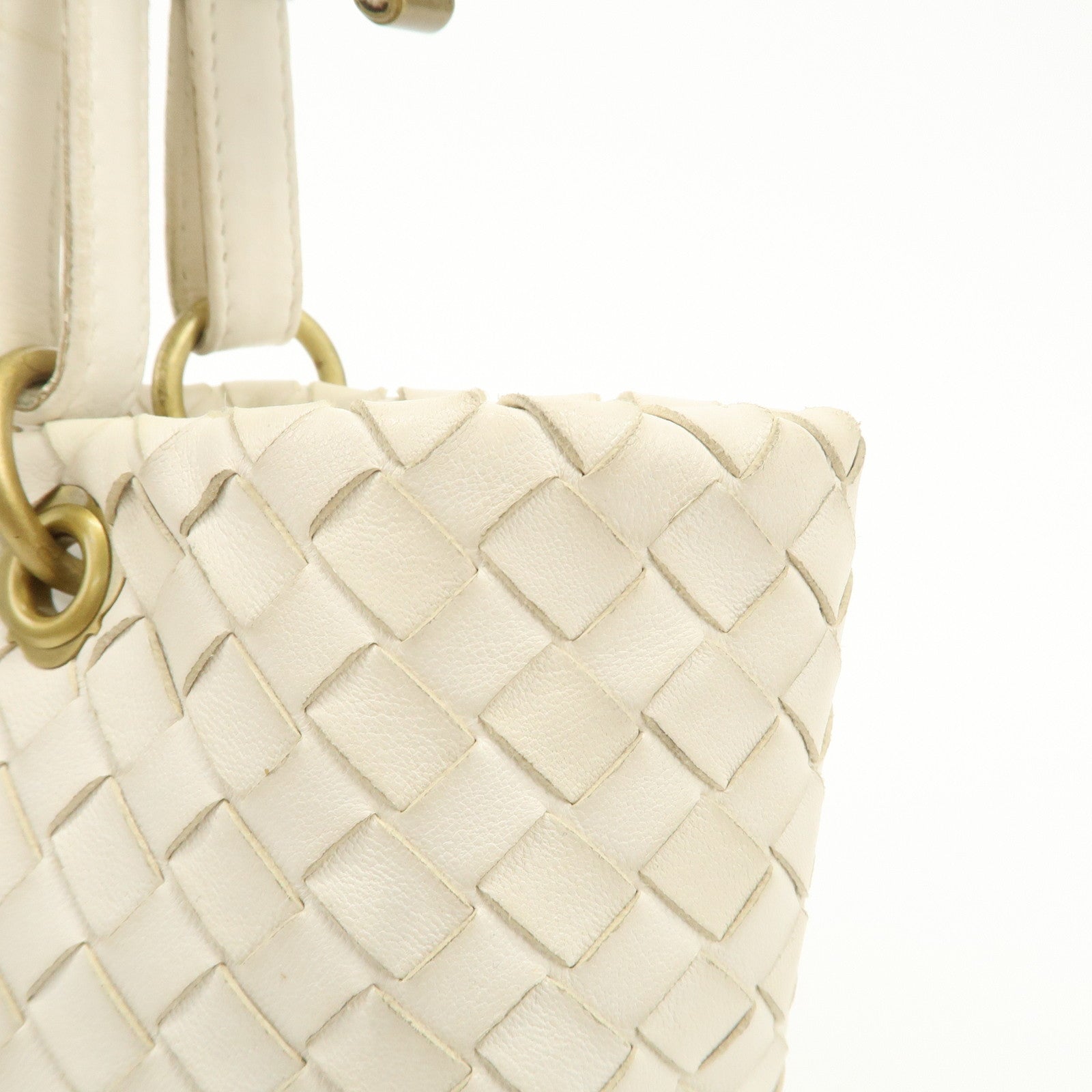 Bottega Veneta Intrecciato Leather Chain Shoulder Bag White Used