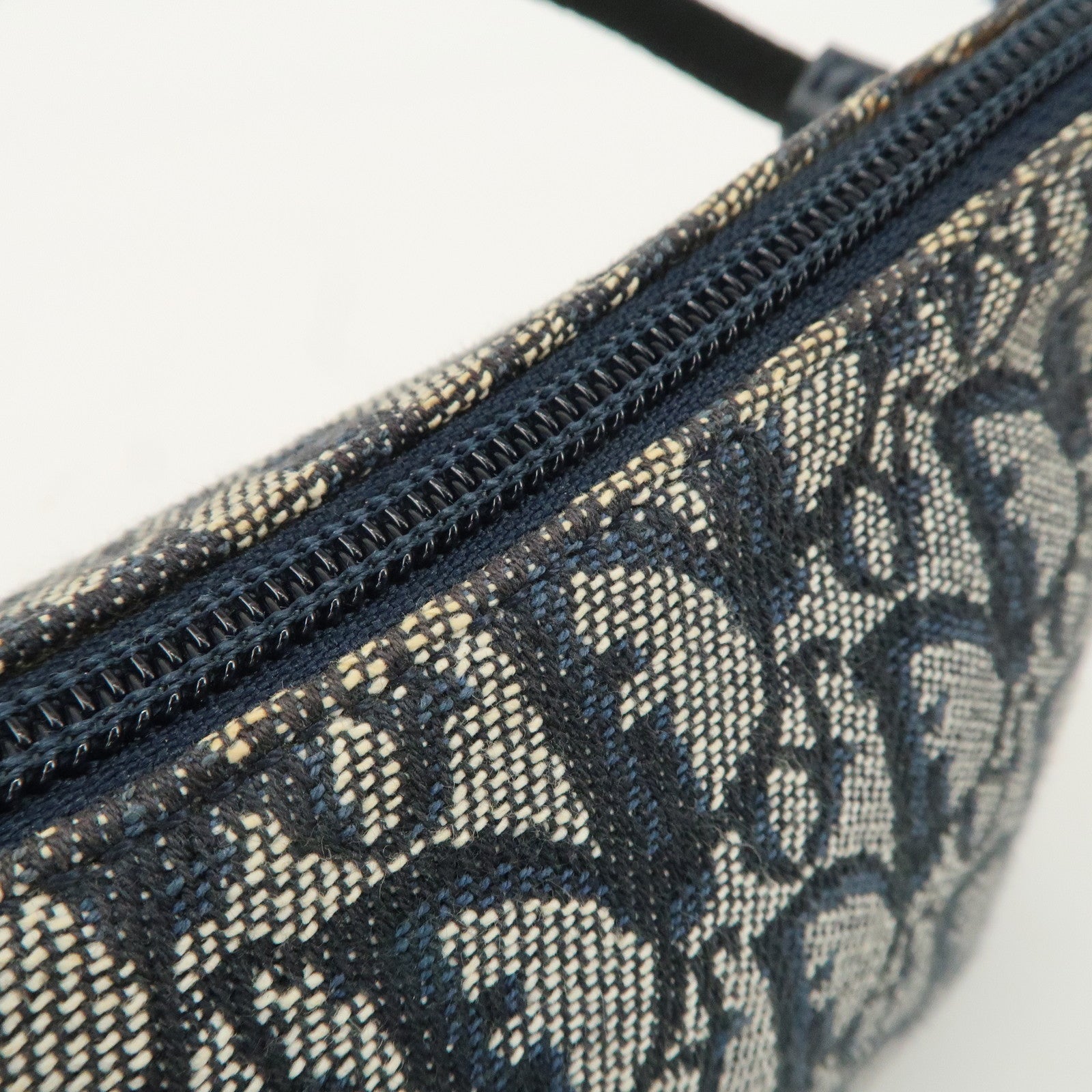 Christian Dior Trotter Canvas Leather Shoulder Bag Navy White Used