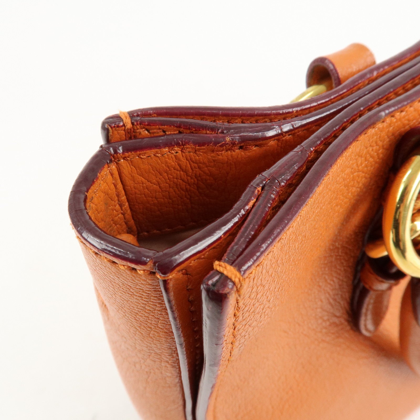 MIU MIU Madras Leather 2WAY Bag Hand Bag Orange RN0799 Used