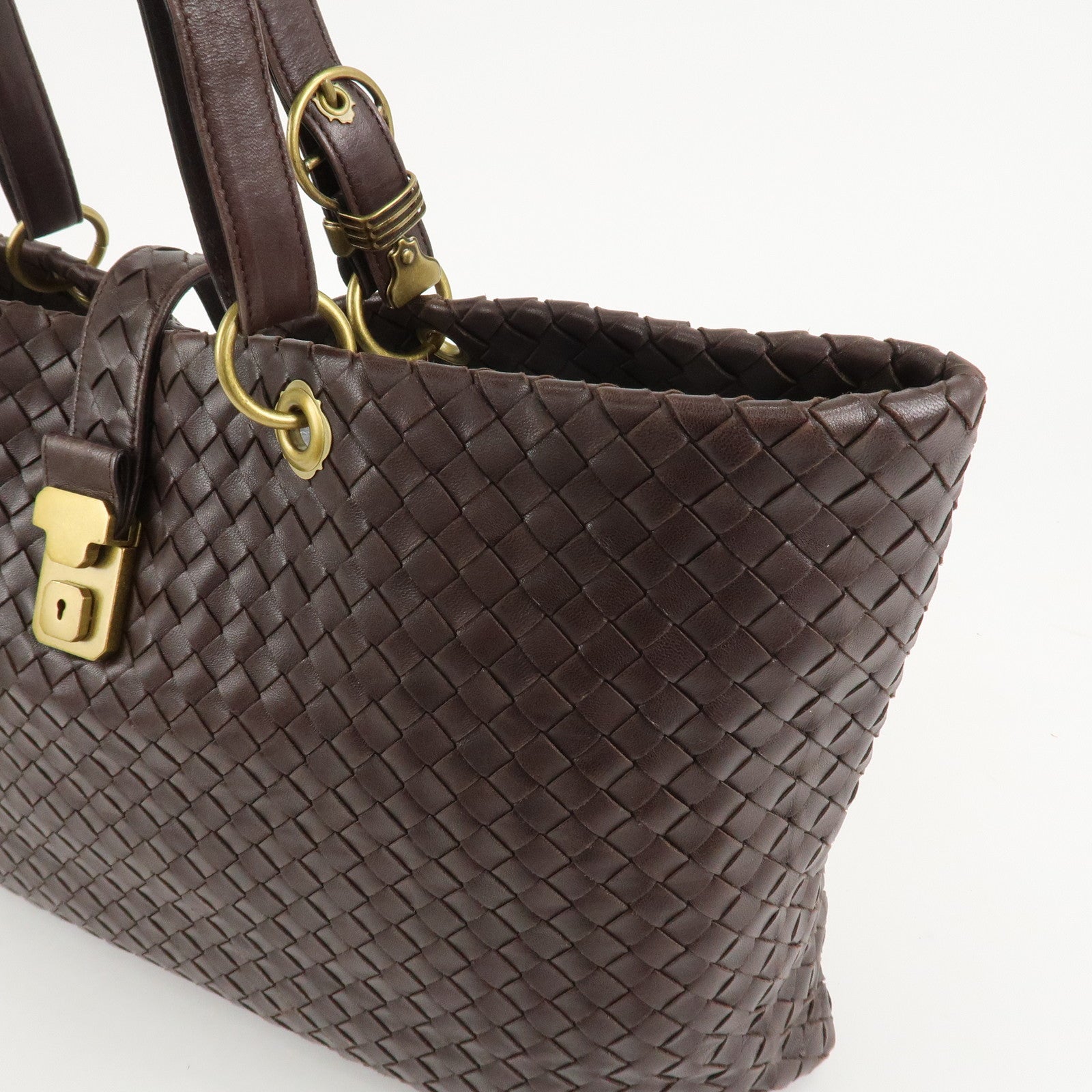 BOTTEGA VENETA Intrecciato Leather Tote Bag Dark Brown 162197 Used