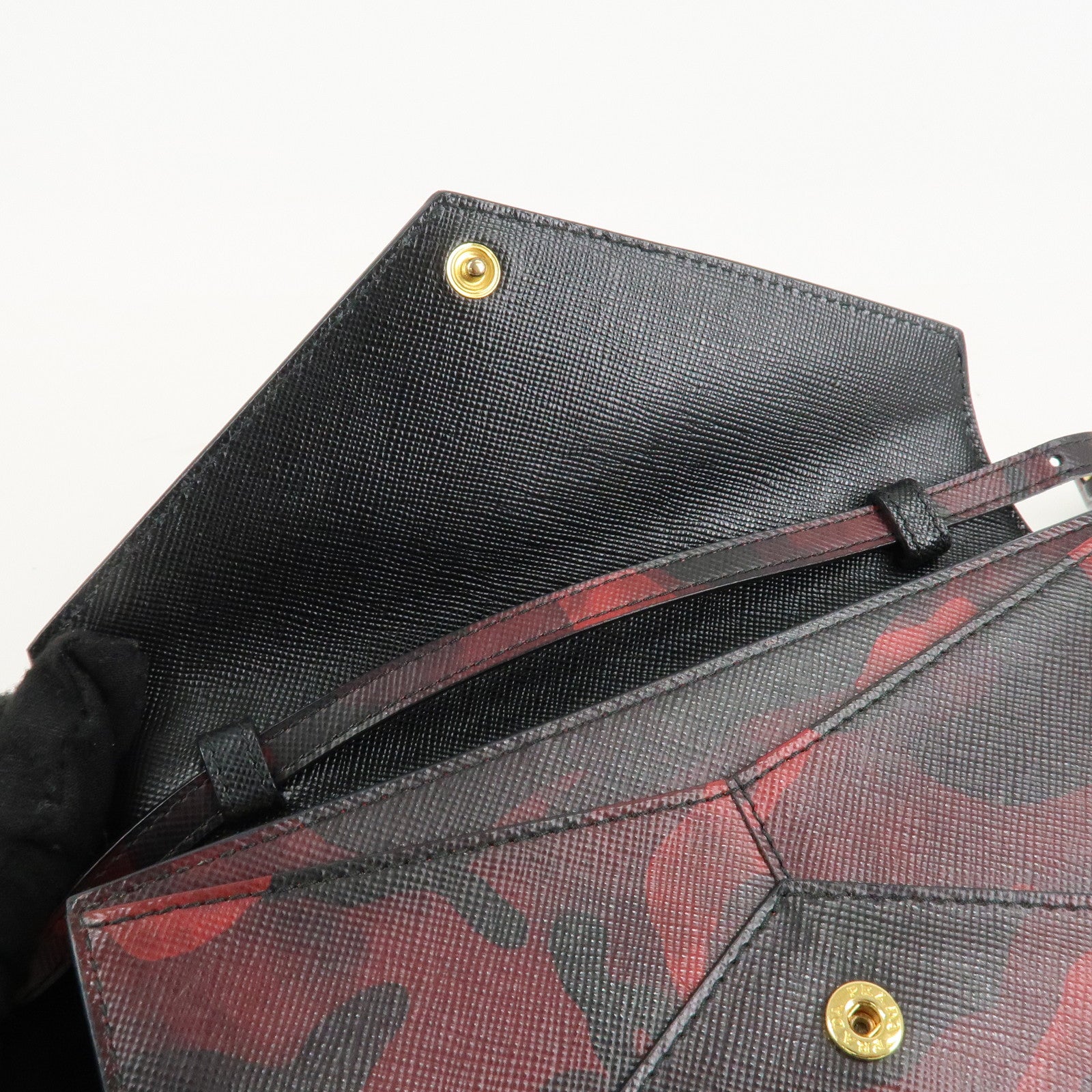 PRADA Saffiano Leather Shoulder Long Wallet Camouflage 1M1437 Used