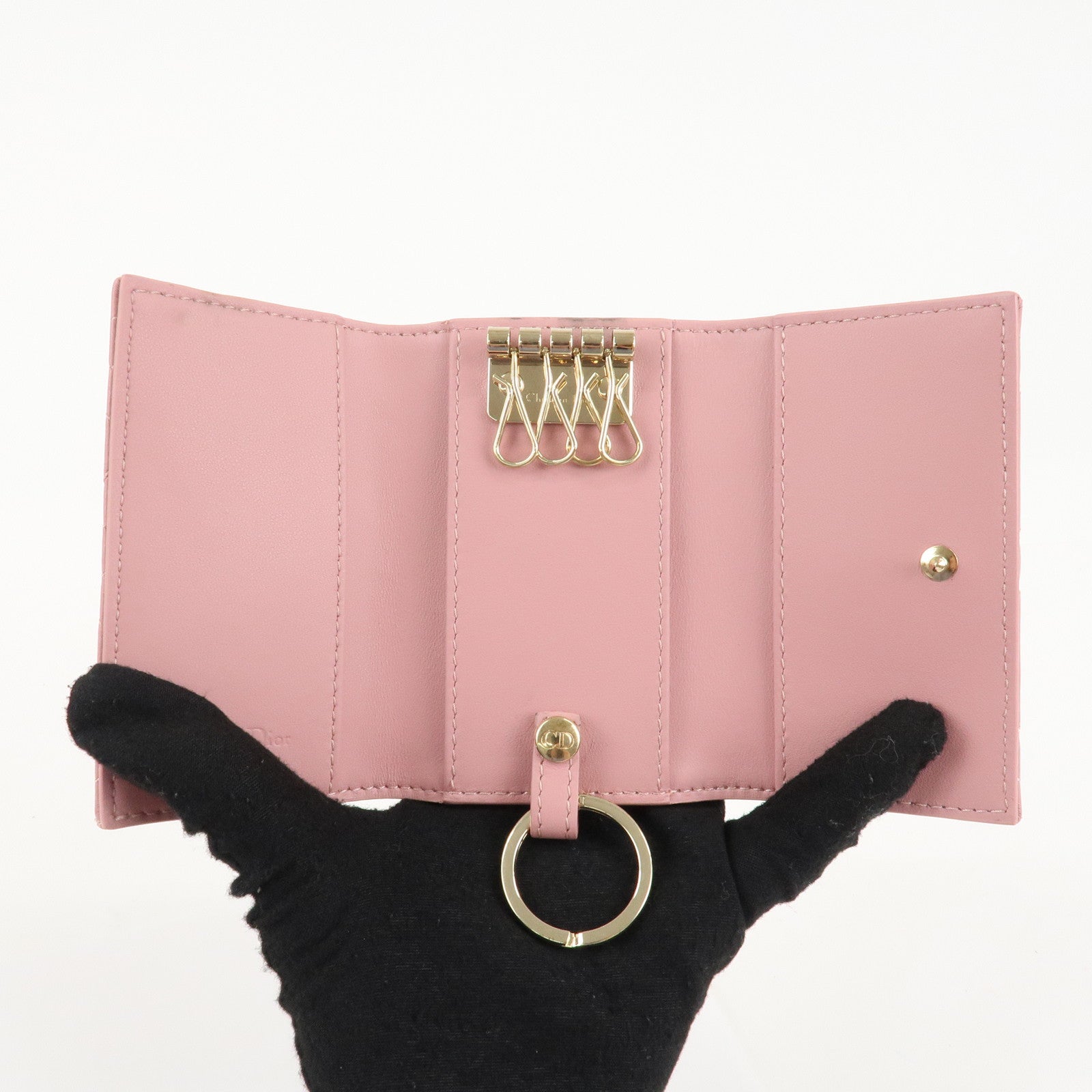 Christian Dior Cannage Leather 4 Key Case Key Chain Pink Used