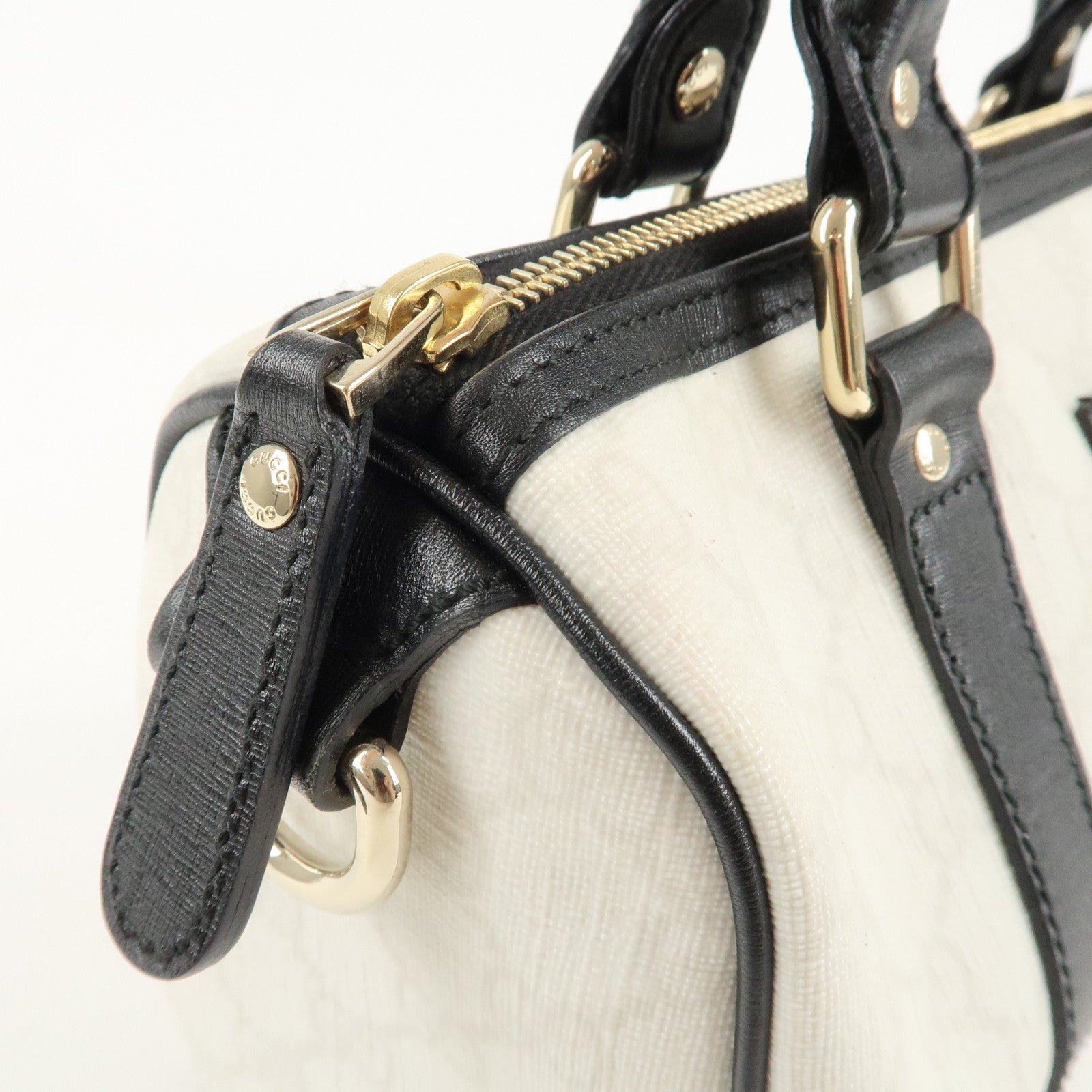 GUCCI GG Supreme Patent Leather Mini Boston Bag Ivory Black 193604 Used