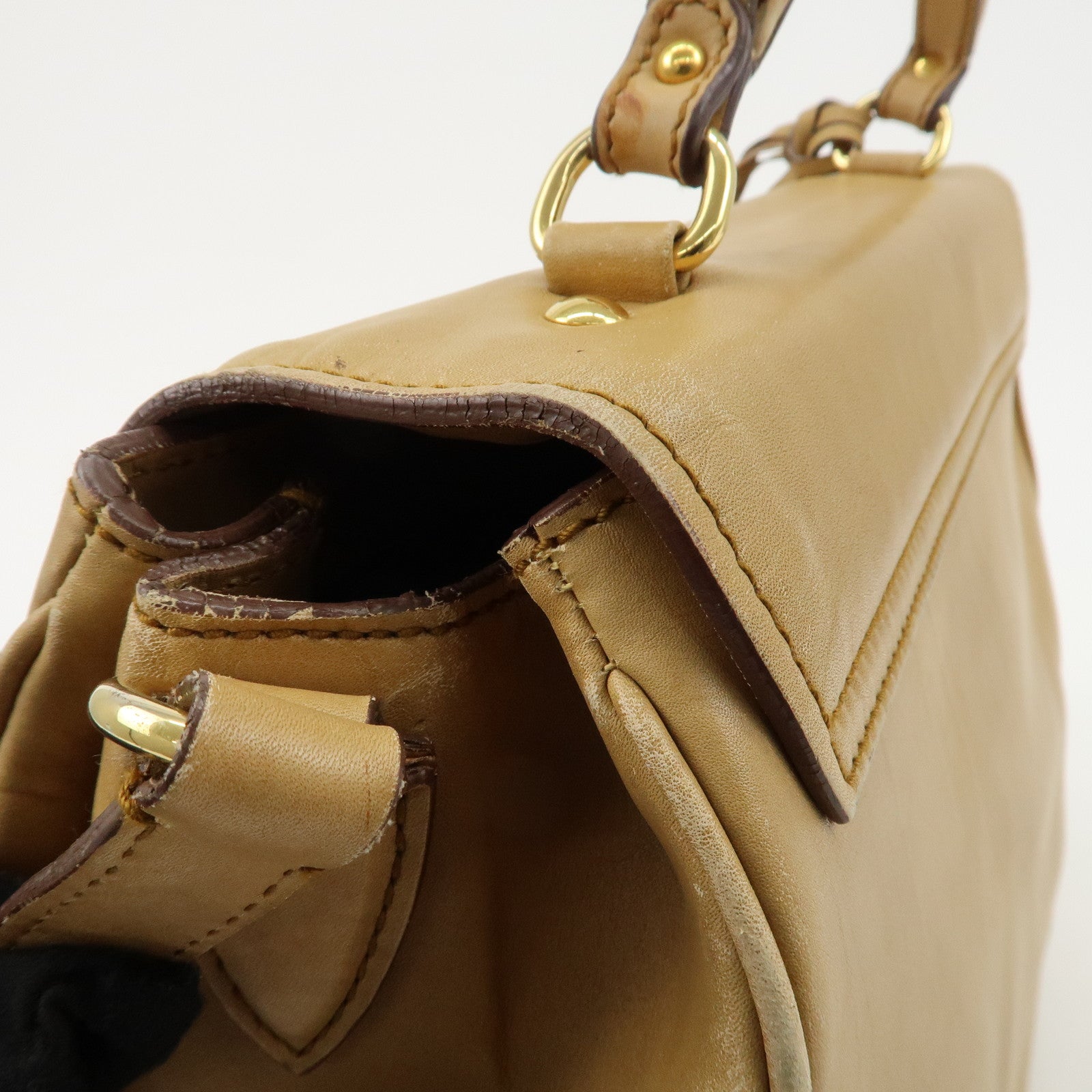 MIU MIU Leather 2Way Shoulder Bag Hand Bag Beige Used