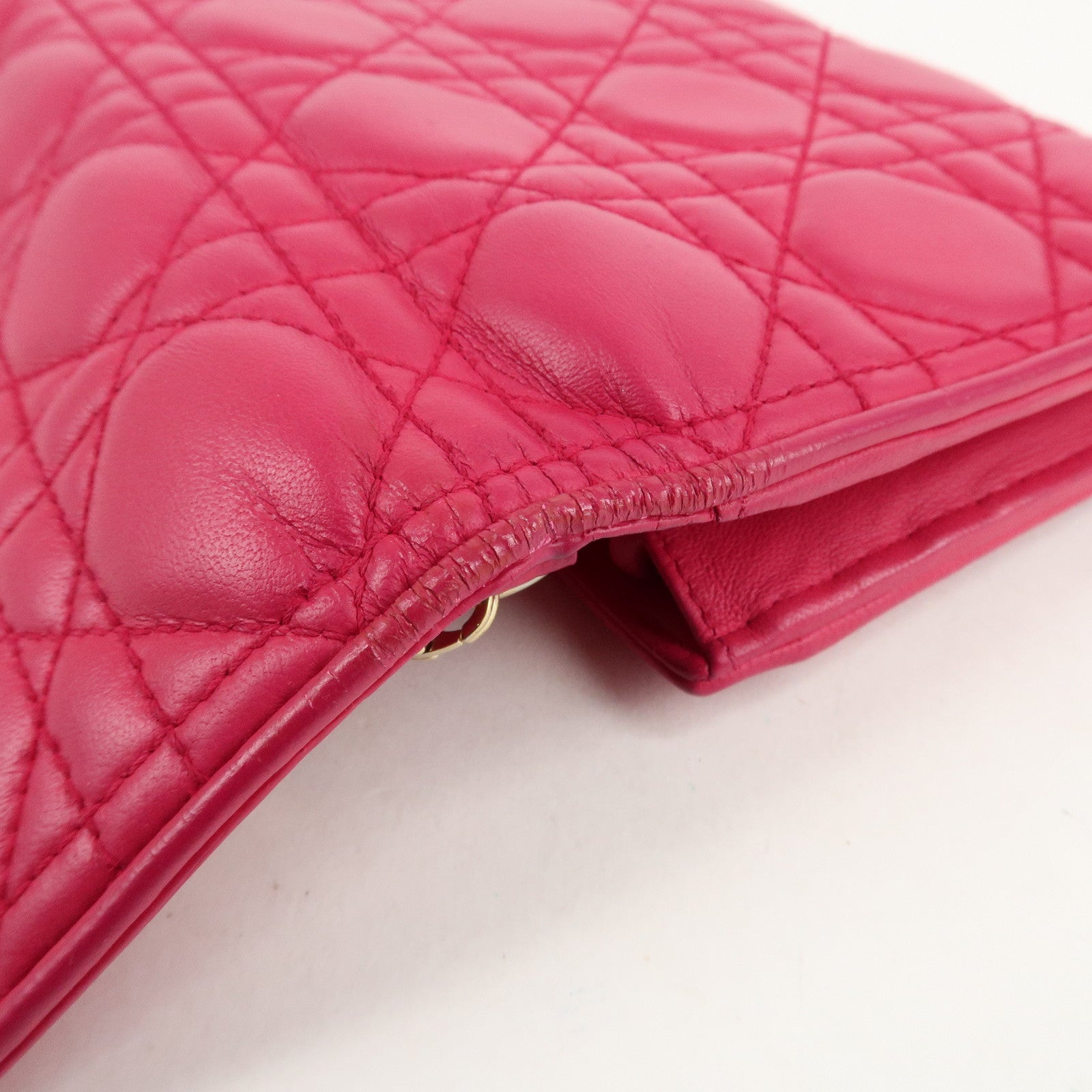 Christian Dior Cannage Leather Chain Long Wallet Pink Used