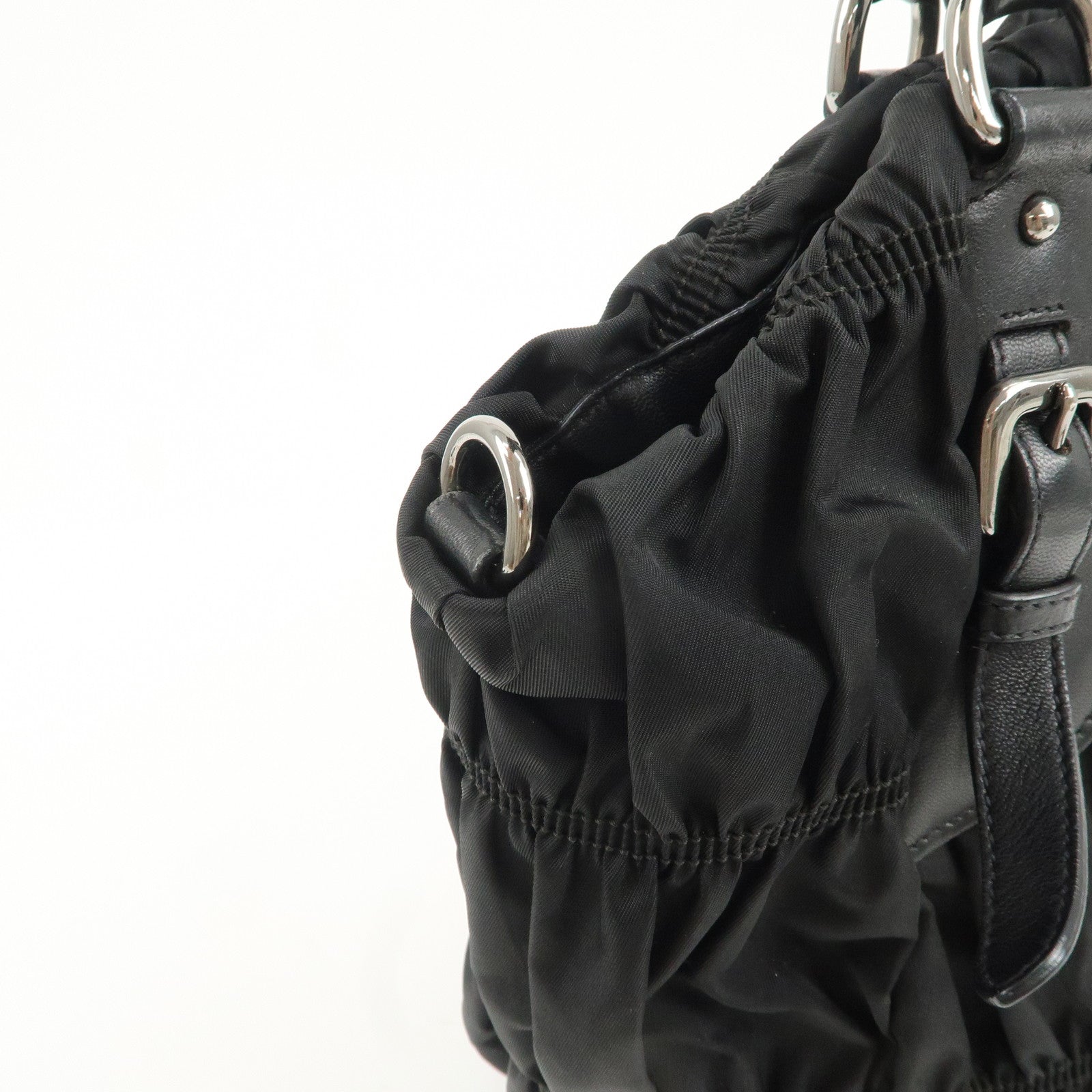 PRADA Logo Nylon Leather Gathered Shoulder Bag BN1616 Used