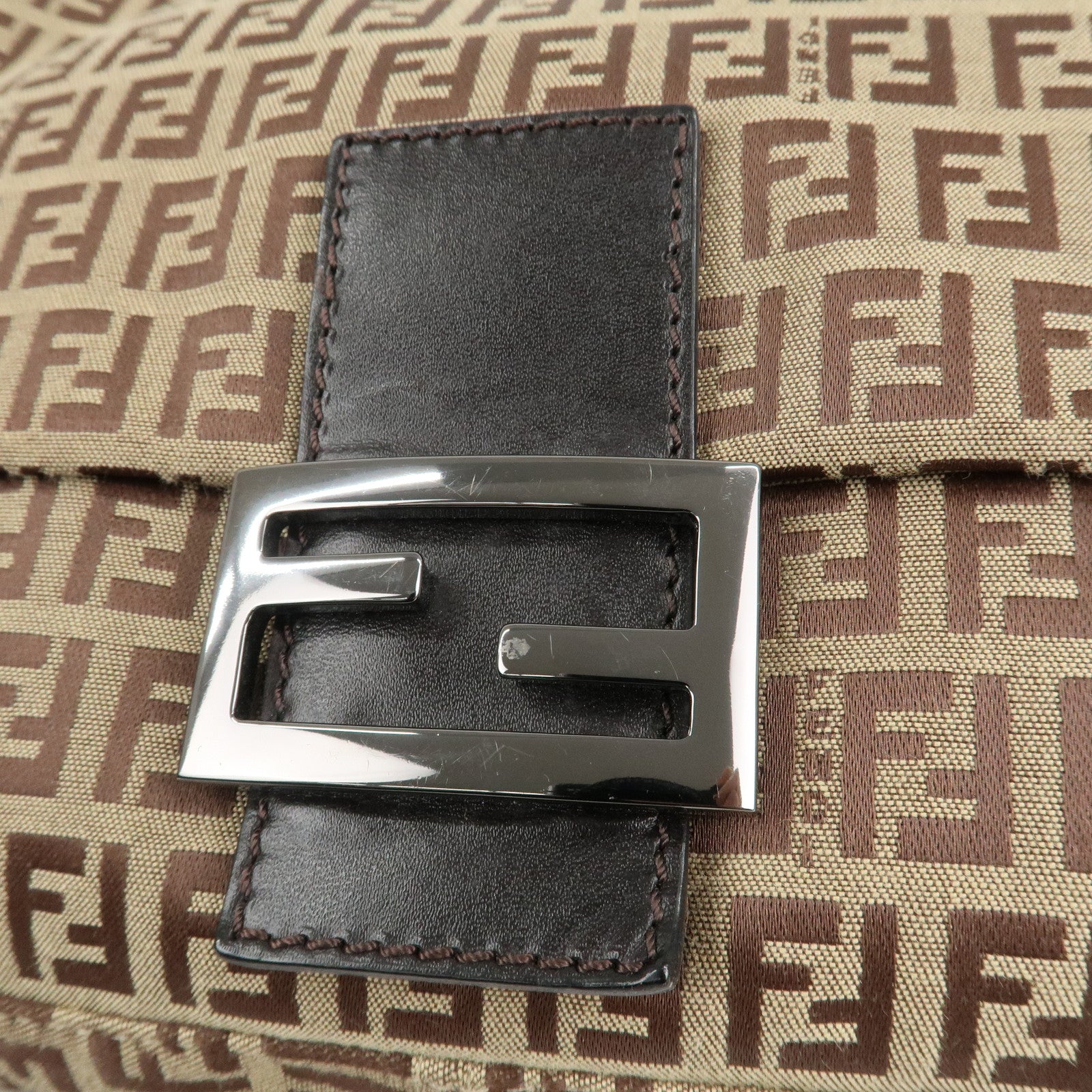 FENDI Zucchino Canvas Leather Mamma Bucket Shoulder Bag 8BR001 Used