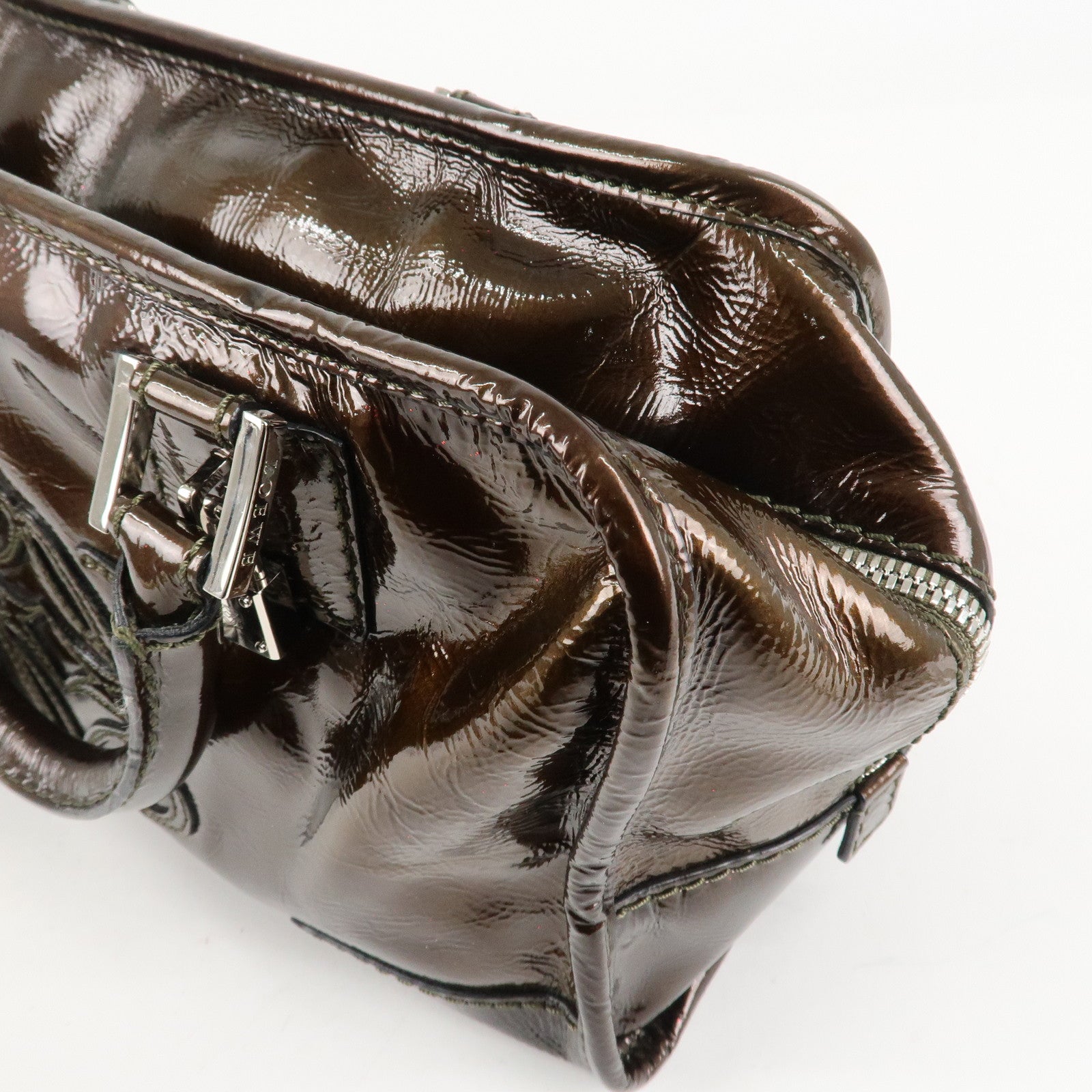 LOEWE Anagram Patent Leather Amasona28 Hand Bag Bronze Used