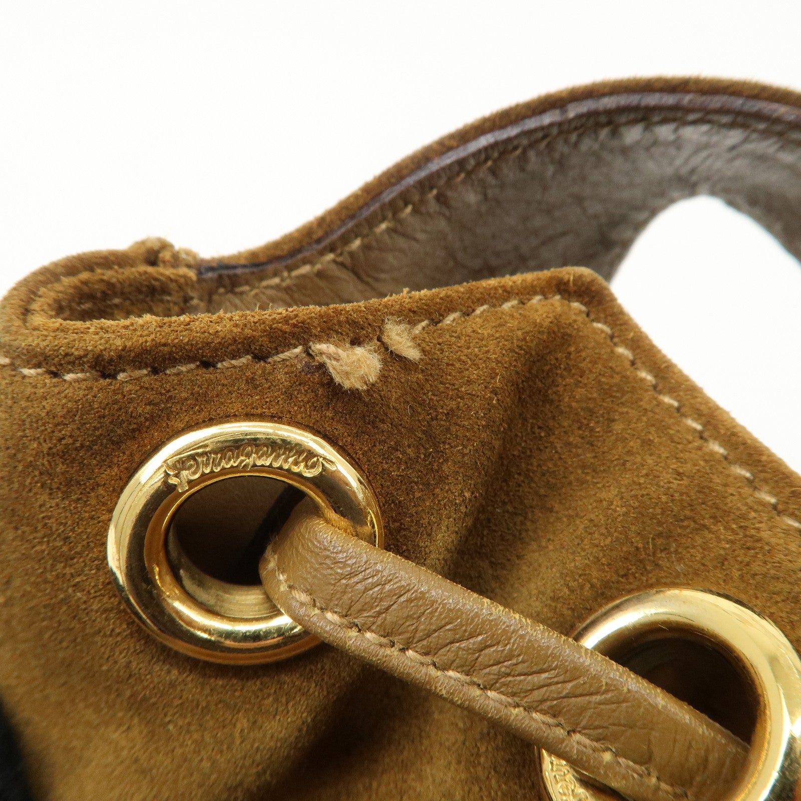 Salvatore Ferragamo Suede Hand Bag Stitch Brown BZ-21 5699 Used