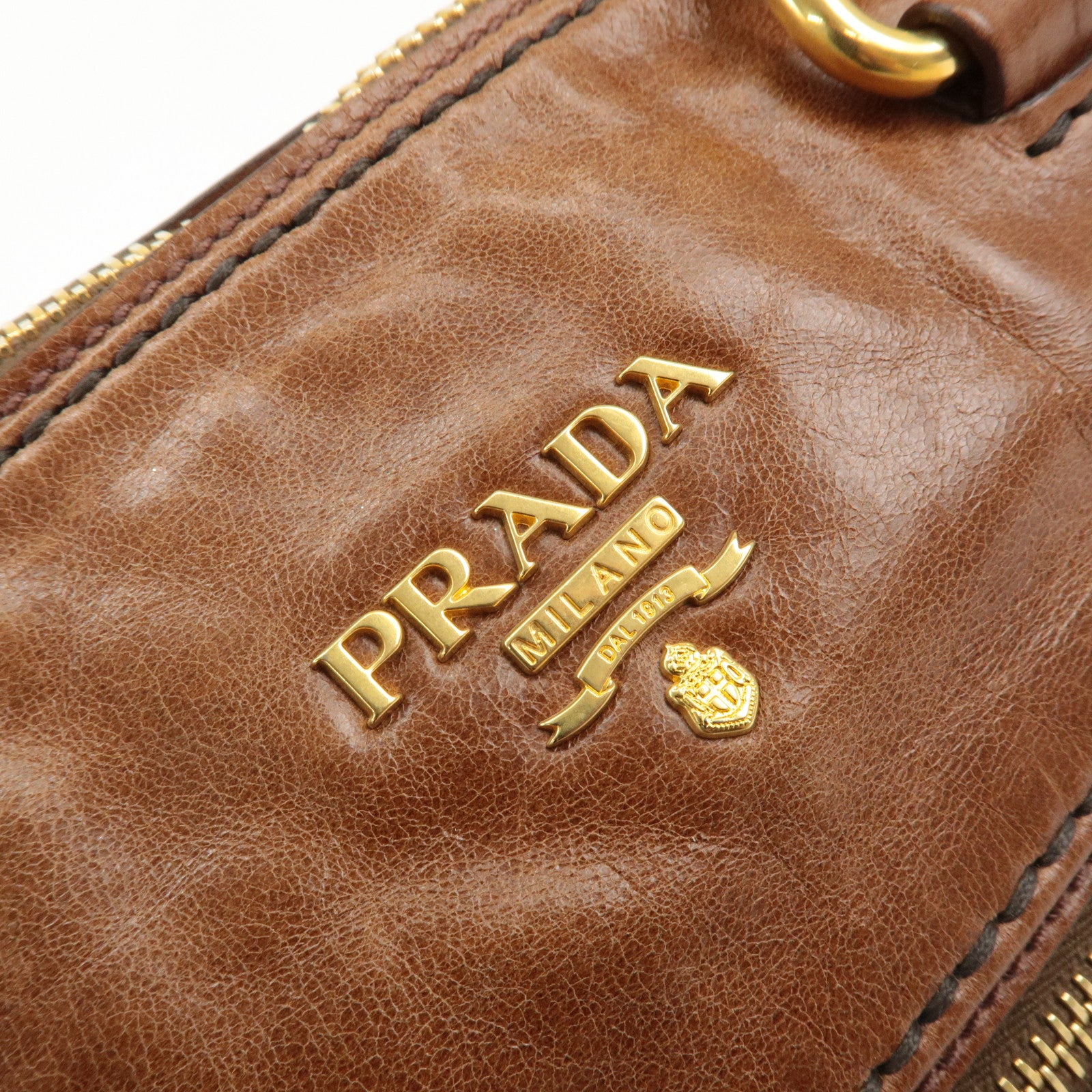 PRADA Logo Leather 2way Hand Bag Shoulder Bag Brown BL0727 Used