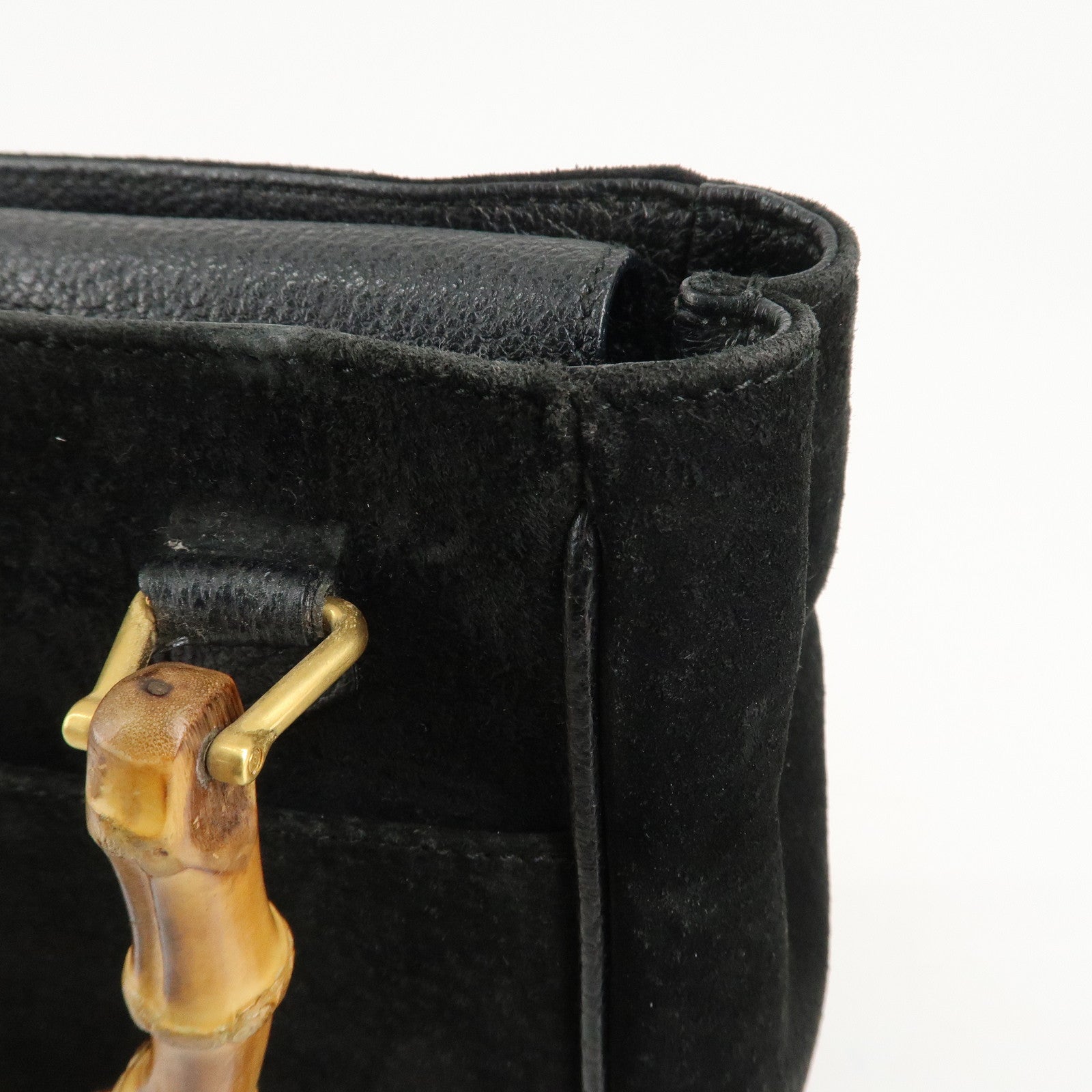 GUCCI Bamboo Suede Leather Hand Bag Black 000.122.0316 Used