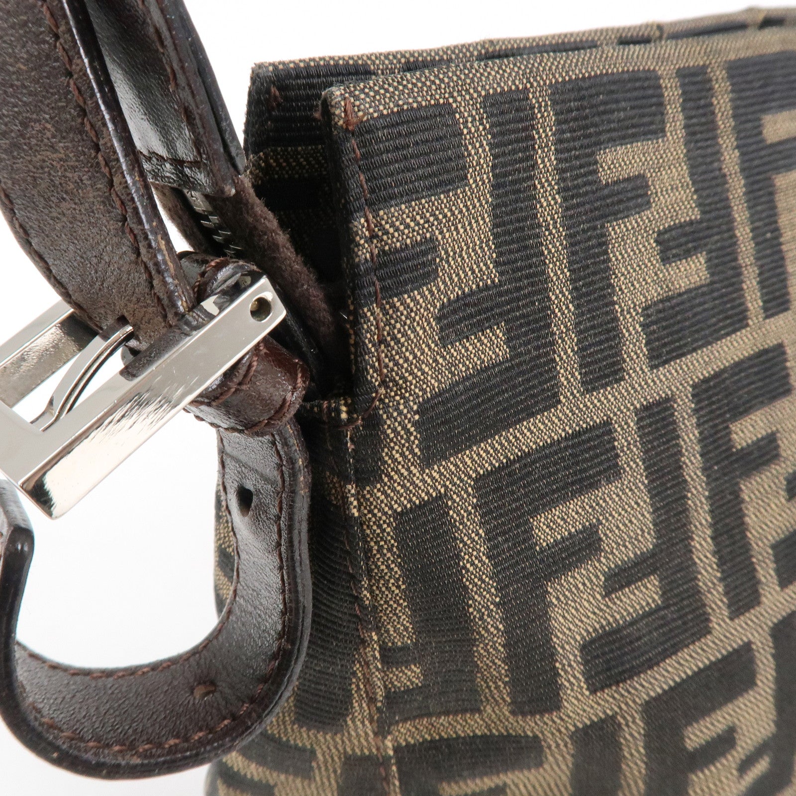 FENDI Zucca Canvas Leather Shoulder Bag Brown Black 26566 Used
