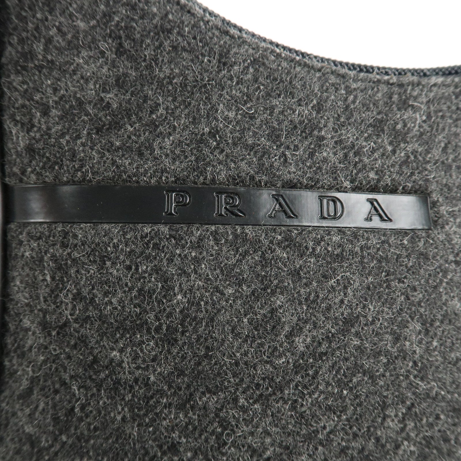 PRADA Felt Leather Shoulder Bag Hand Bag Gray Black Used