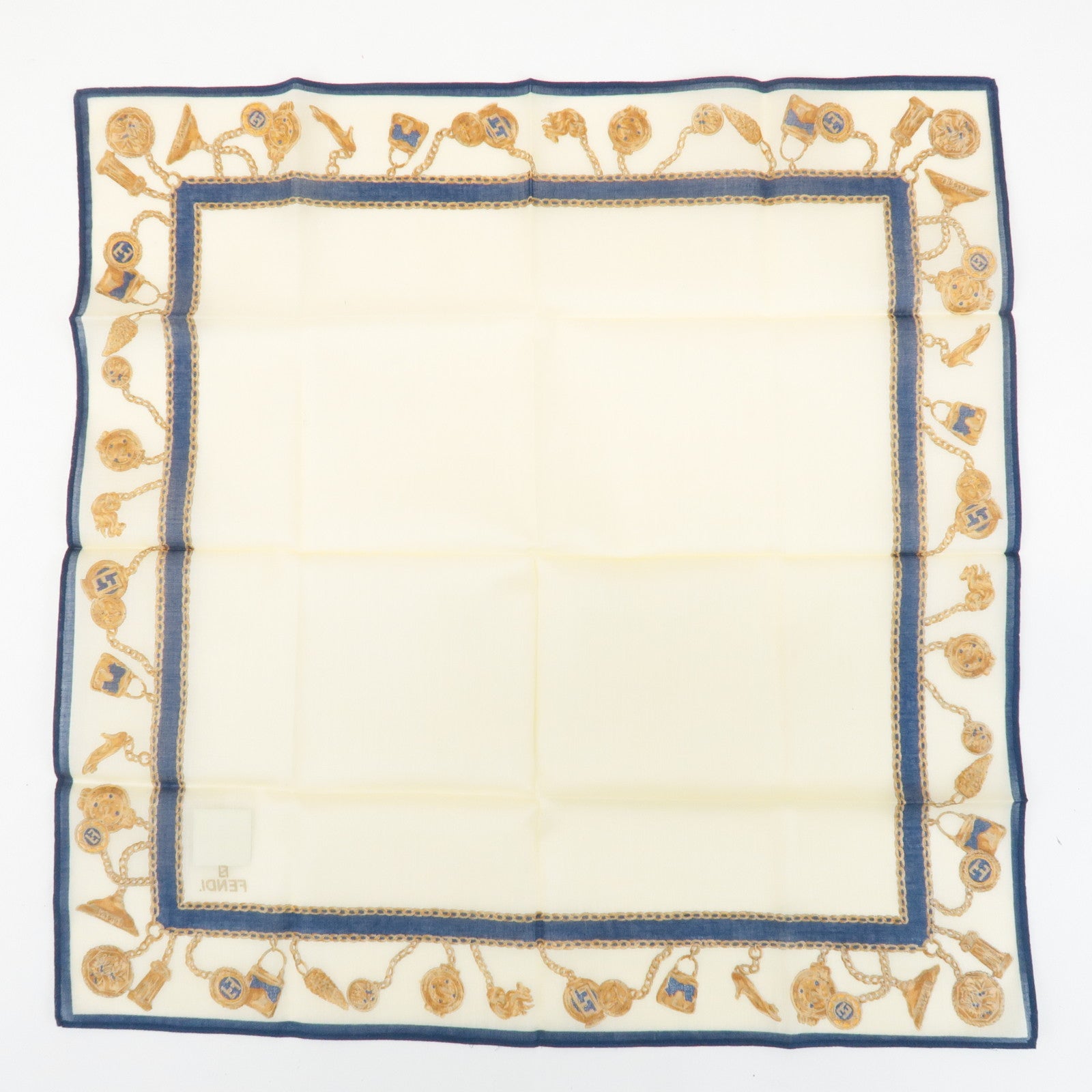 FENDI Set of 5 Cotton 100% Handkerchief Pink Navy Red White Used