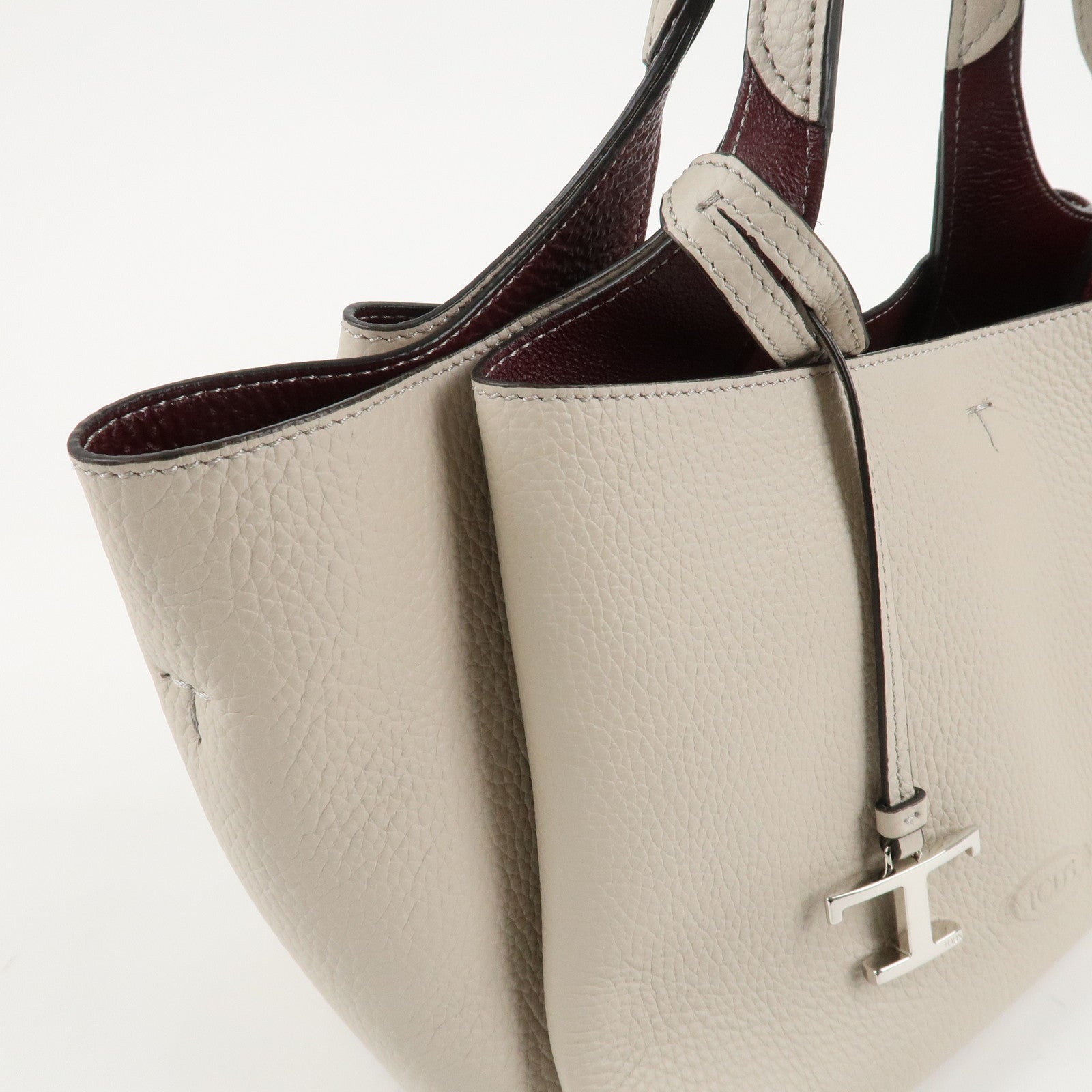 TOD'S T Timeless Leather Bag Mini Shoulder Bag Hand Bag Gray Used