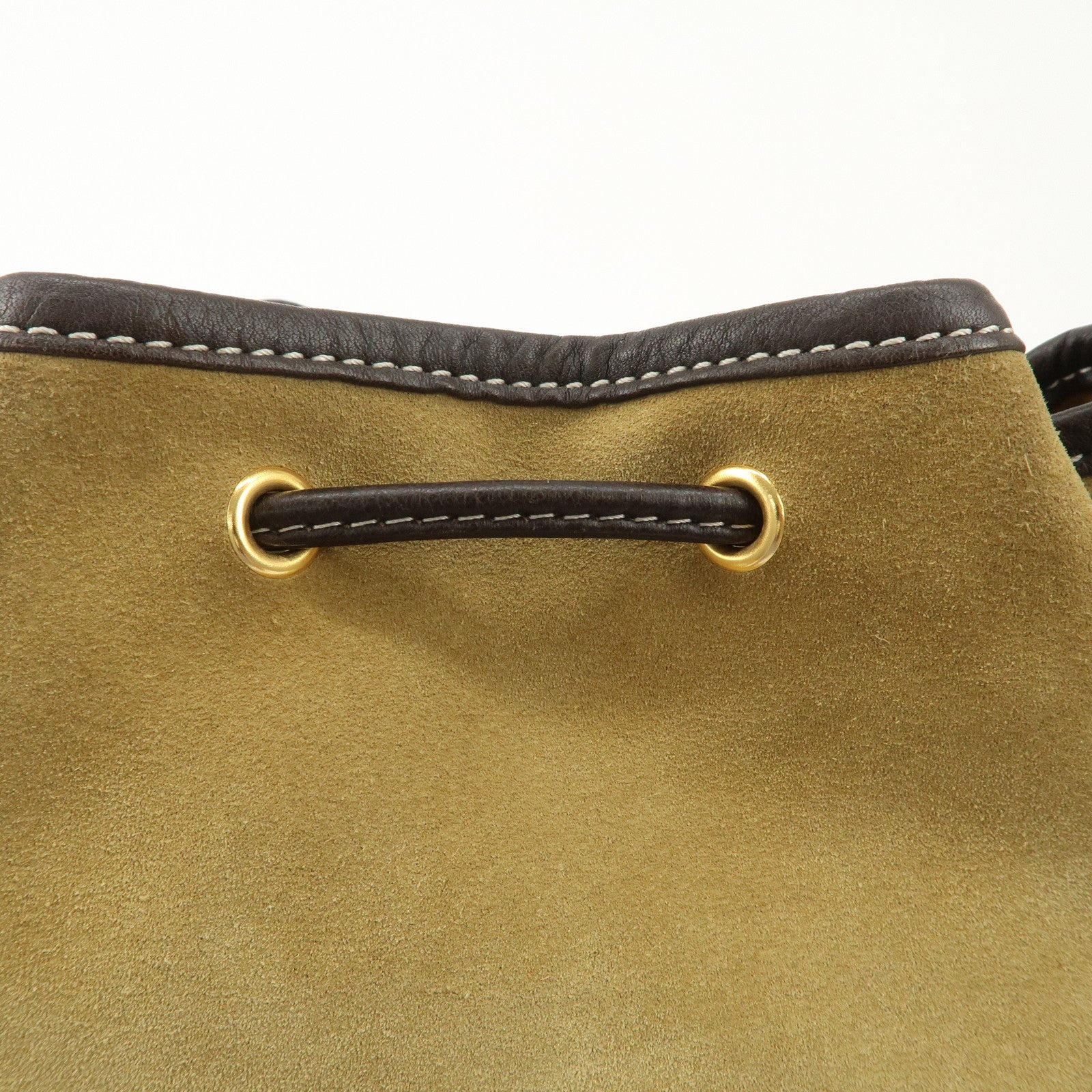 LOEWE Anagram Suede Leather Drawstring Shoulder Bag Beige Brown Used