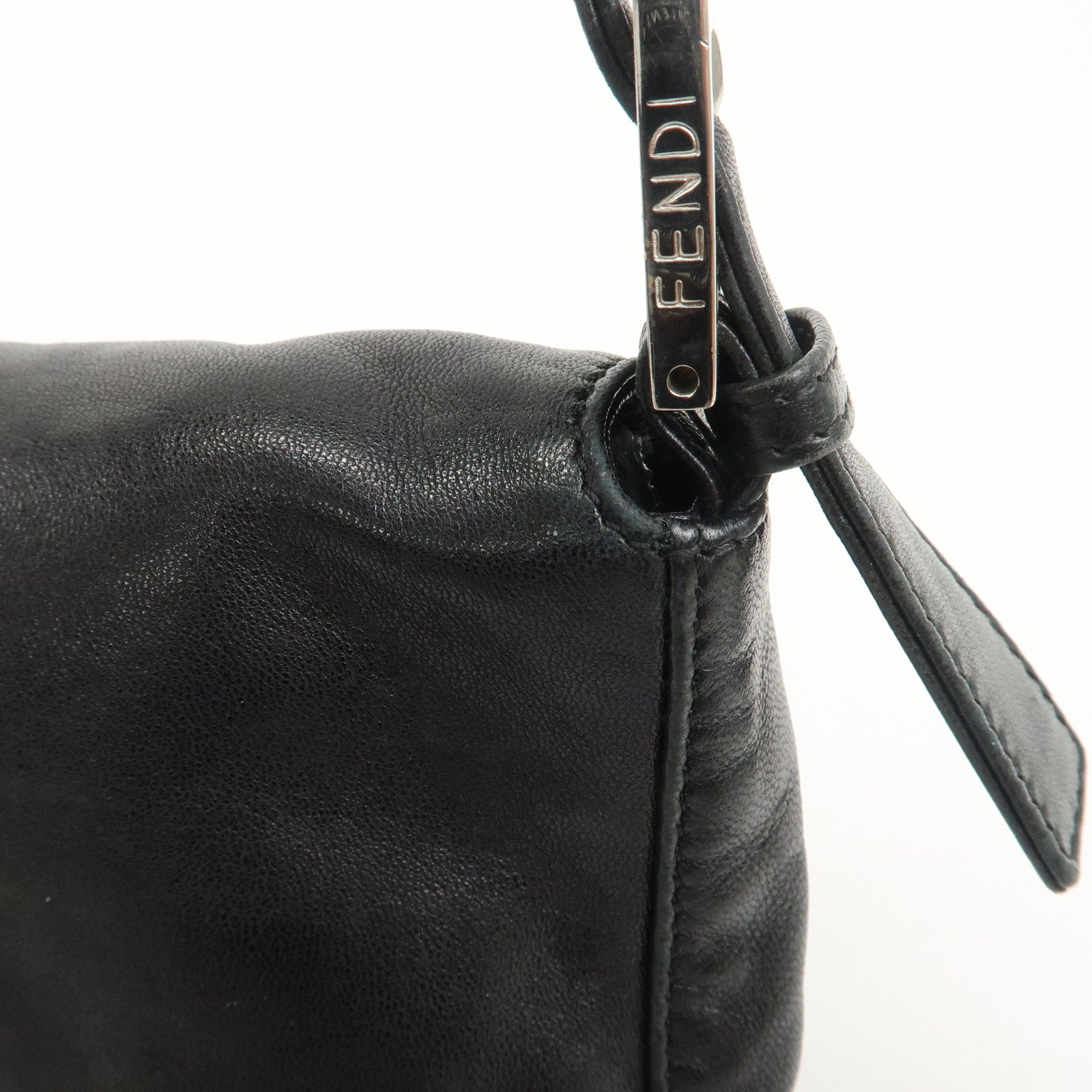 FENDI Mamma Baguette Leather Shoulder Bag Hand Bag Black 26424 Used