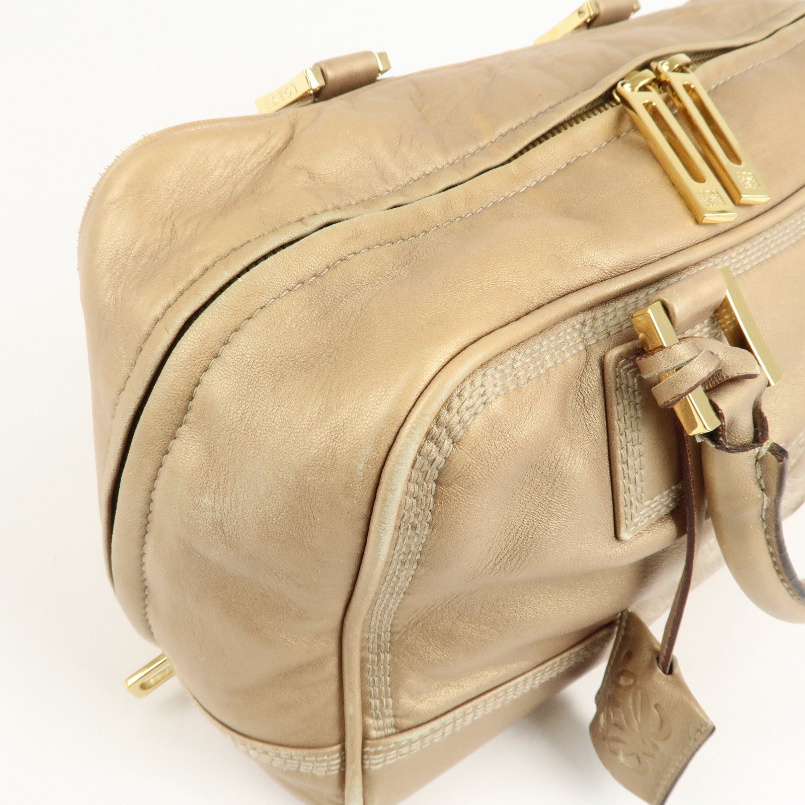 LOEWE Anagram Leather Amazona 28 Hand Bag Boston Bag Gold Used