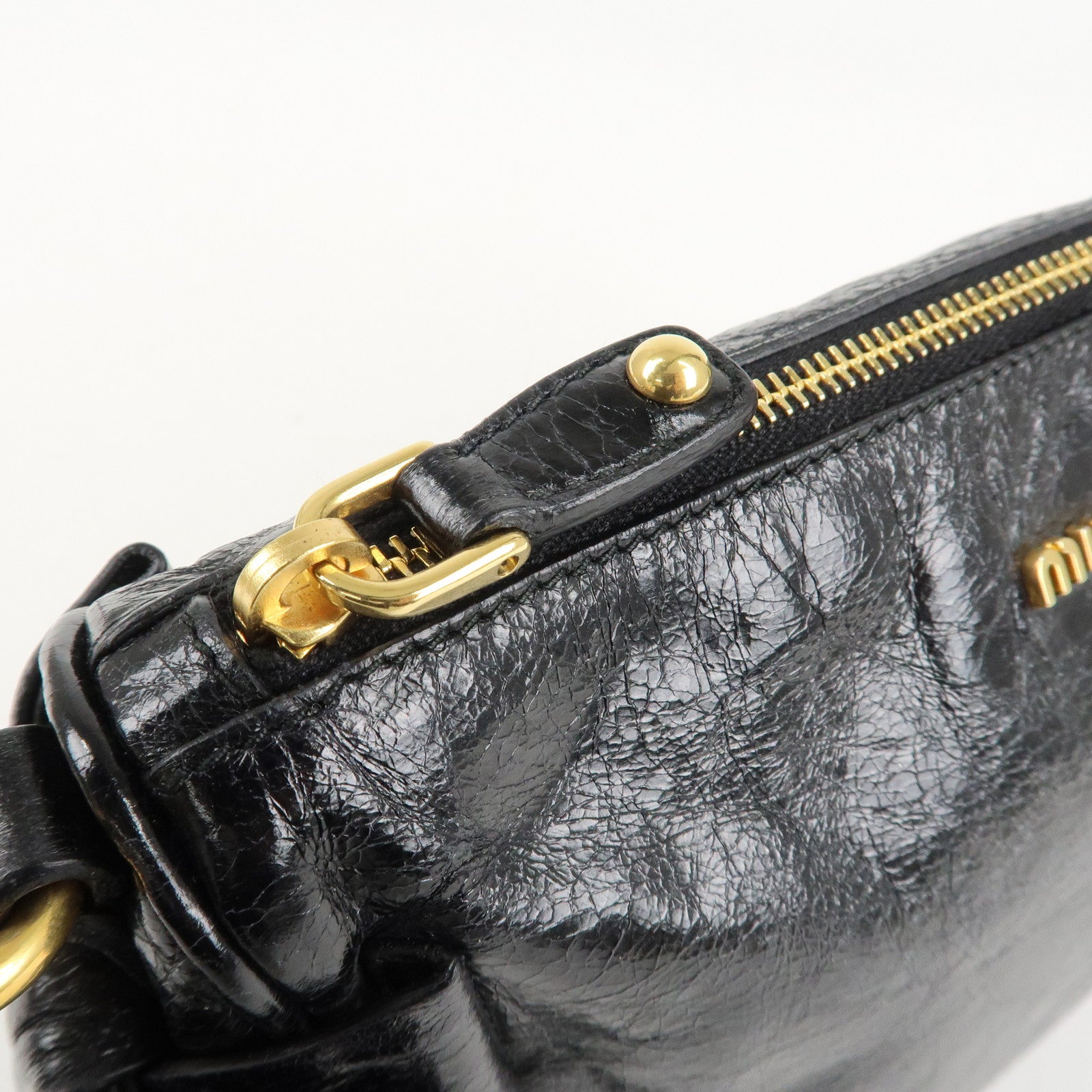 MIU MIU Leather Shoulder Bag Hand Bag Black Used