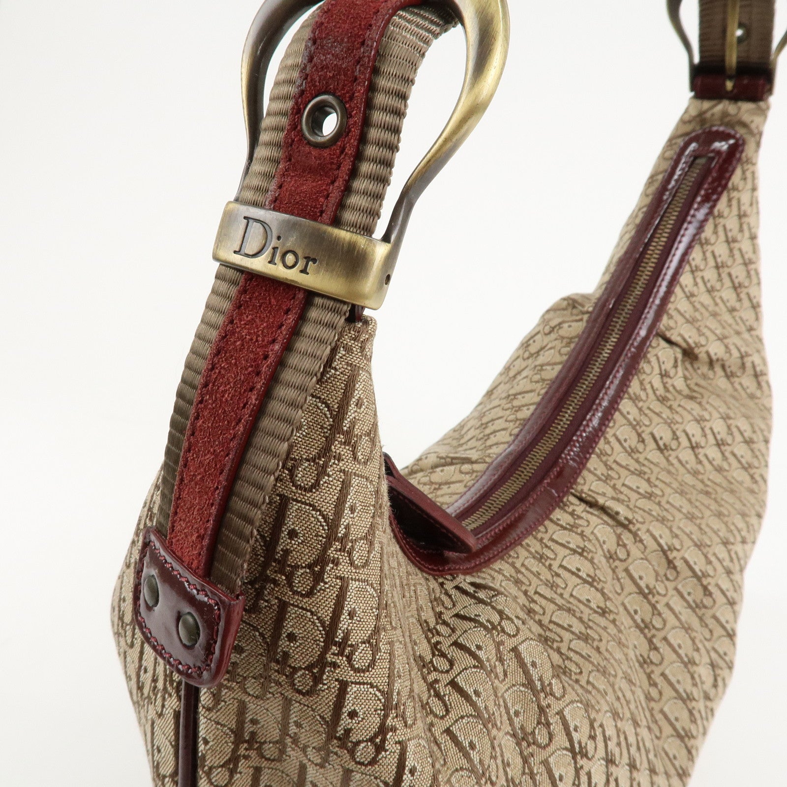 Christian Dior Trotter Canvas Patent Leather Suede Shoulder Bag Used