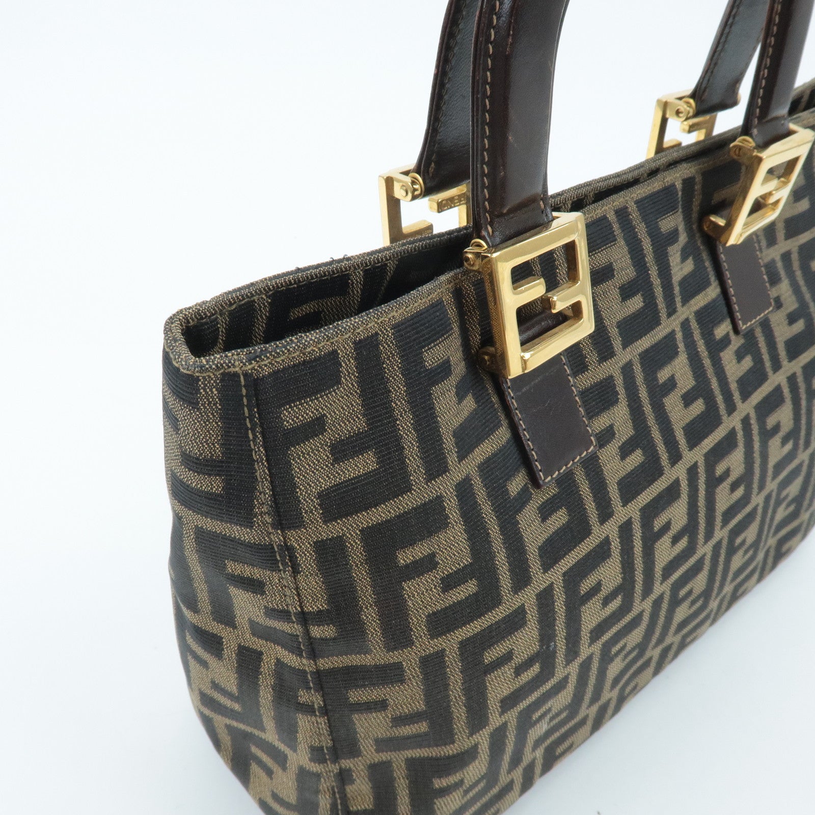 FENDI Zucca Canvas Leather Tote Bag Hand Bag Brown Used