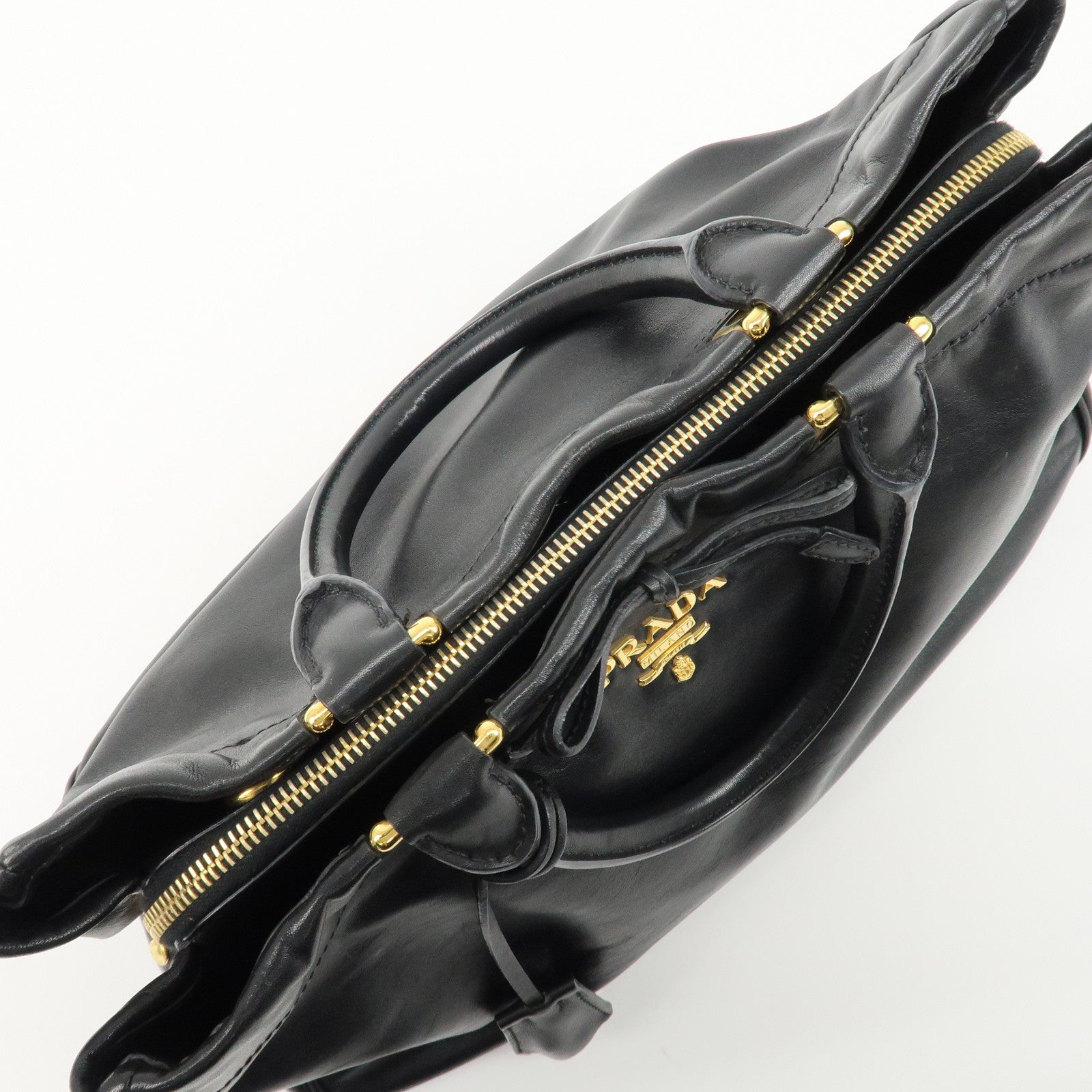 PRADA Leather Ribbon 2way Bag Hand Bag Black BN2244 Used