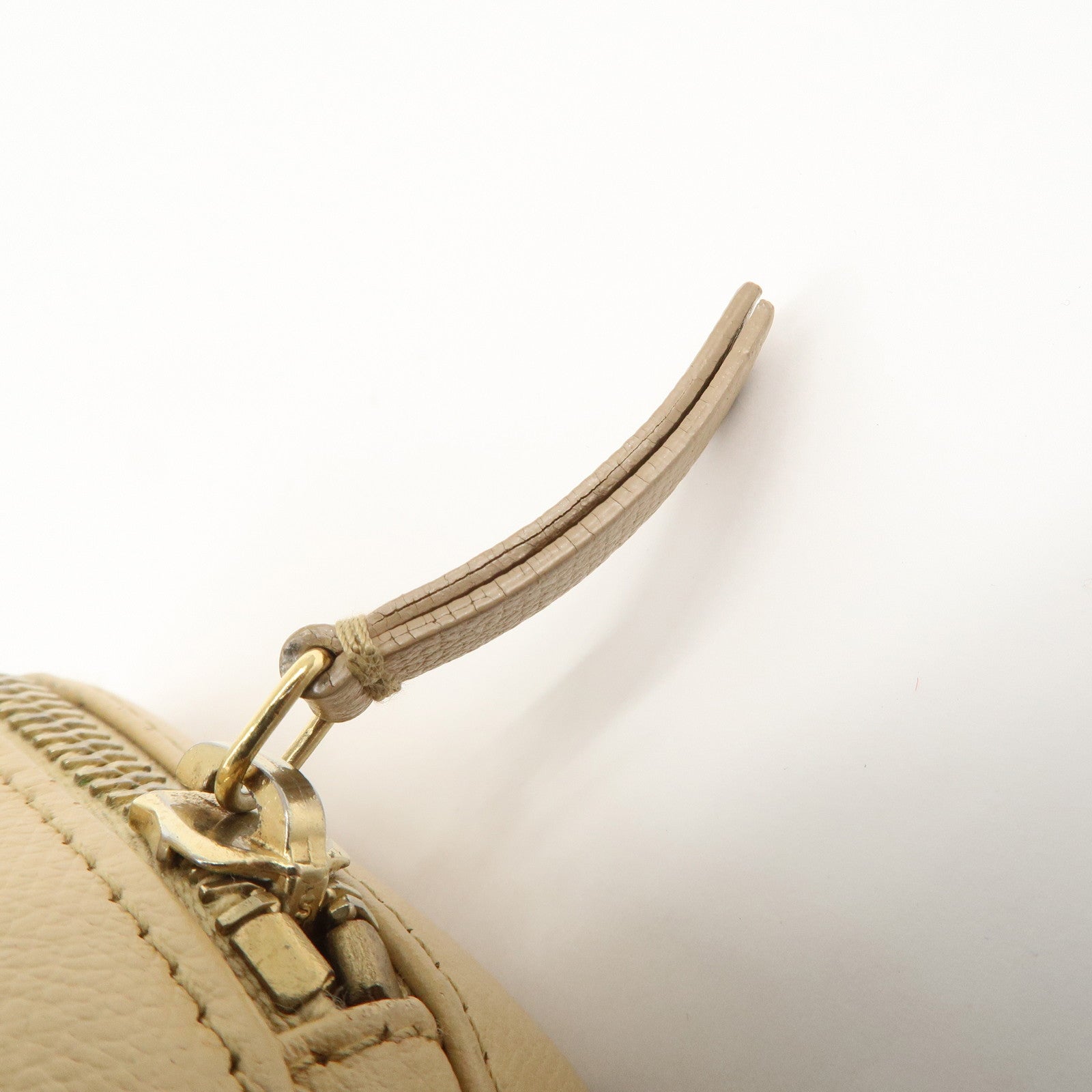 CHANEL COCO Button Leather Cosmetic Pouch Beige Gold A20913 Used