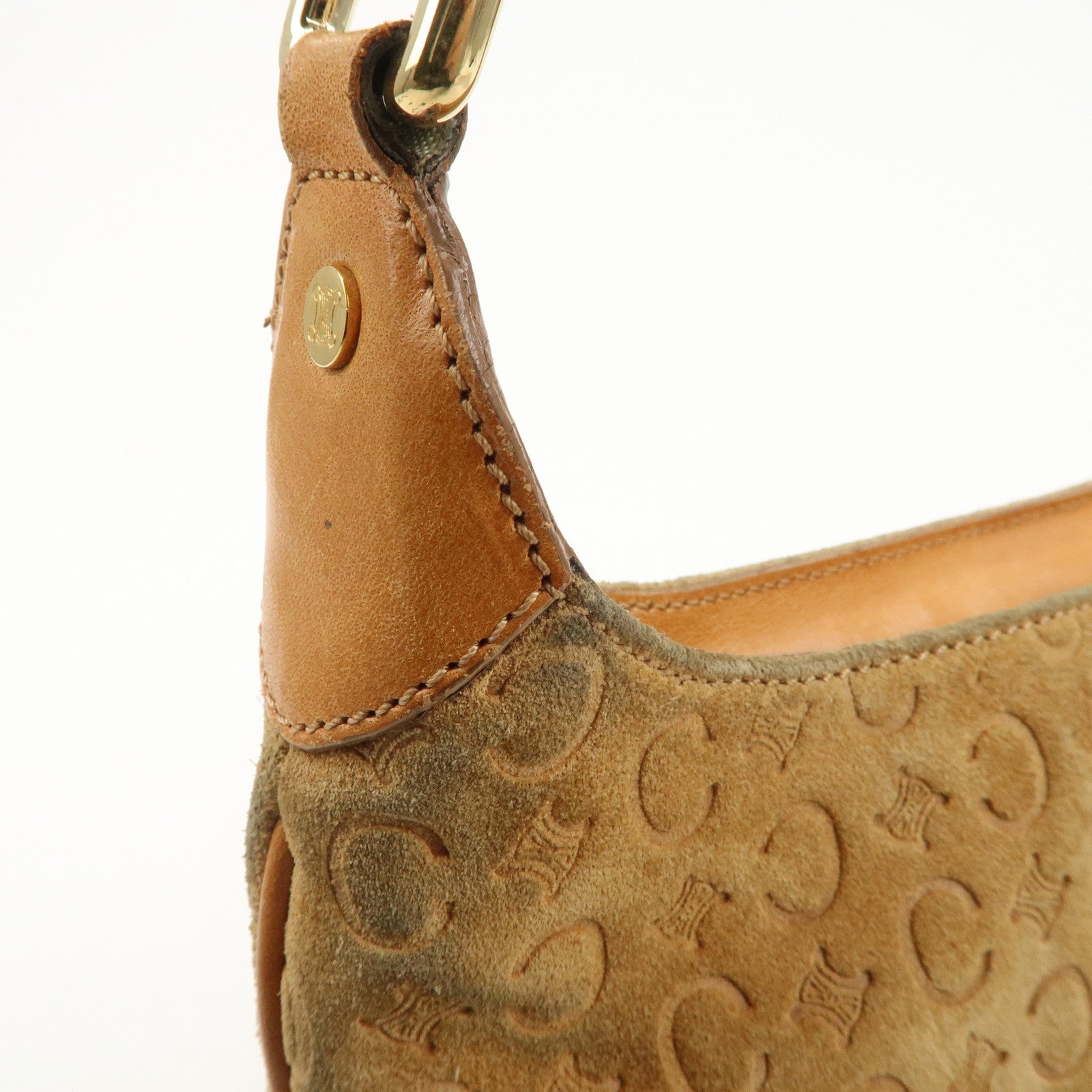 CELINE C Macadam Suede Leather Shoulder Bag Brown Used