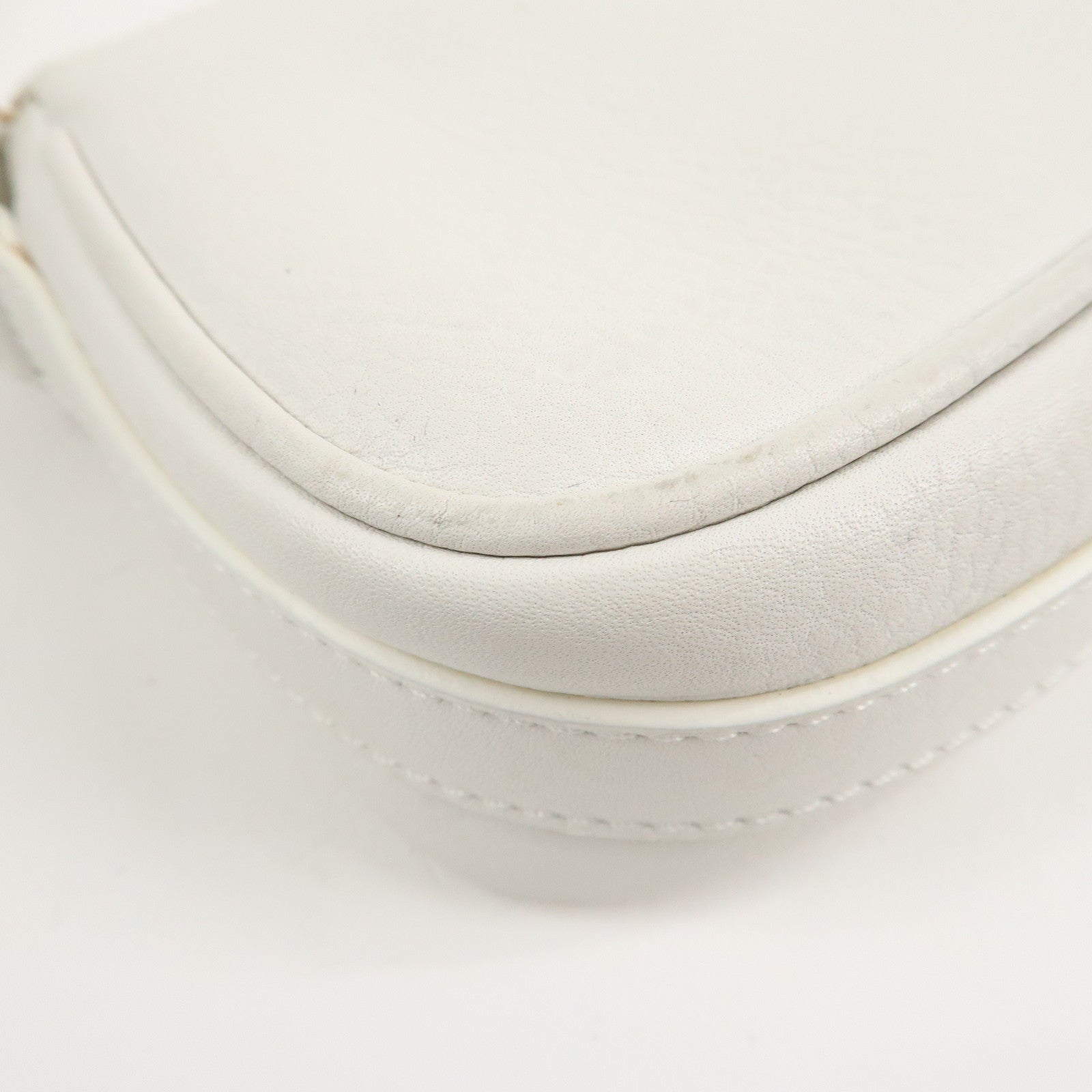 Christian Dior Canvas Leather Logo Charm Hand Bag White Used