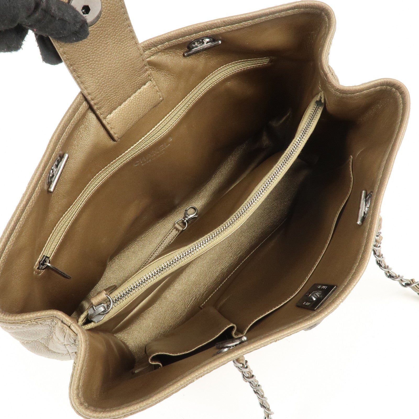 CHANEL Matelasse Caviar Skin COCO Mark Chain Tote Bag A90451 Used