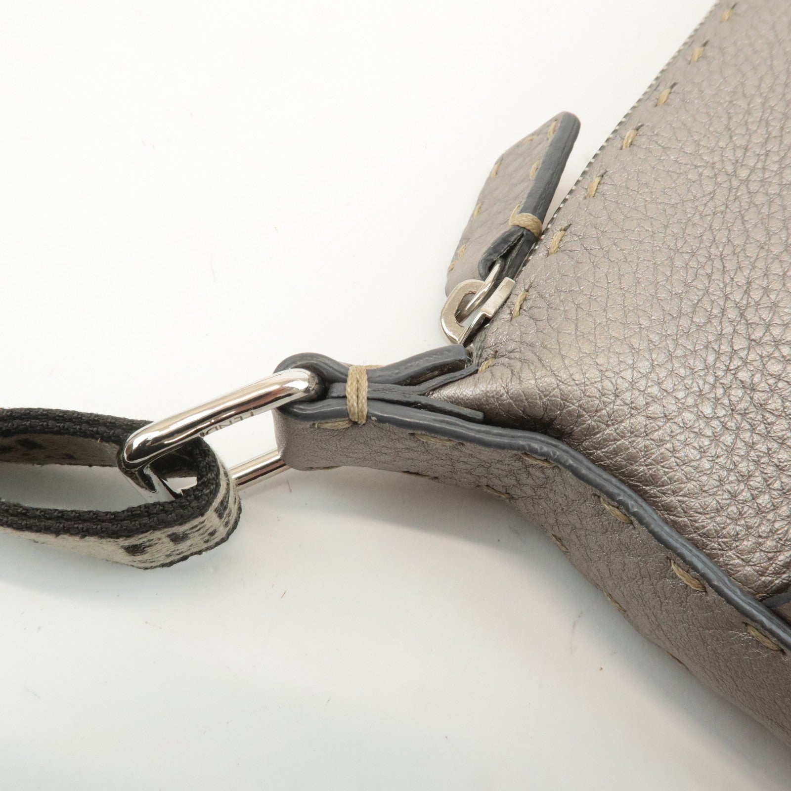 FENDI Selleria Leather Shoulder Bag Champagne Gray 8BT109 Used