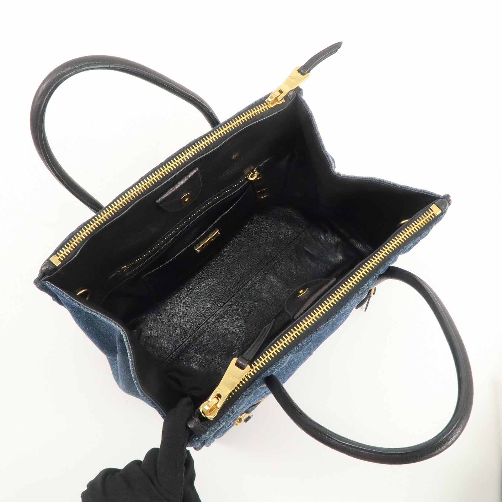 MIU MIU Denim Leather Biker 2WAY Bag Blue Black RN1031 Used