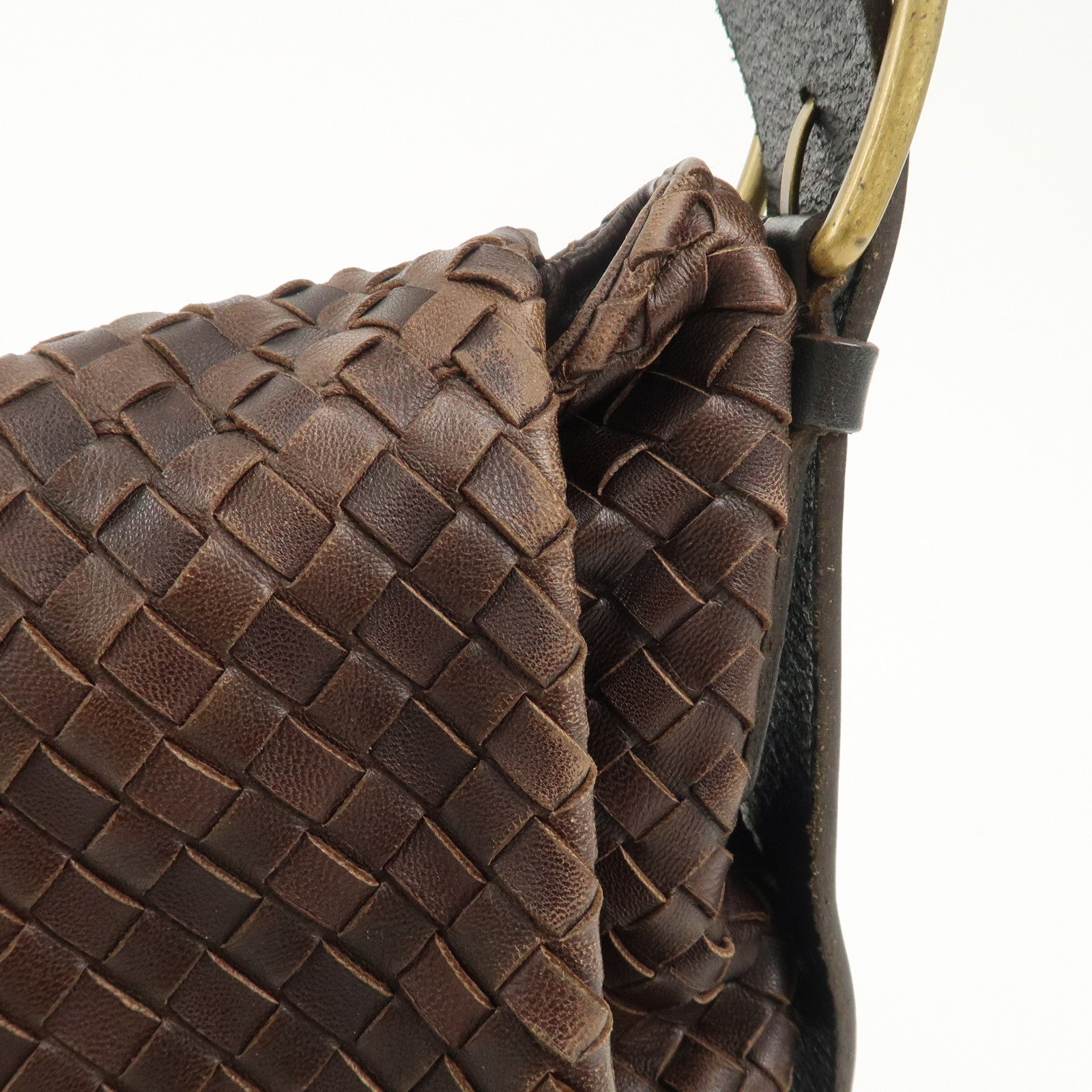 BOTTEGA VENETA Intrecciato Leather Shoulder Bag Dark Brown BlackUsed F/S Used