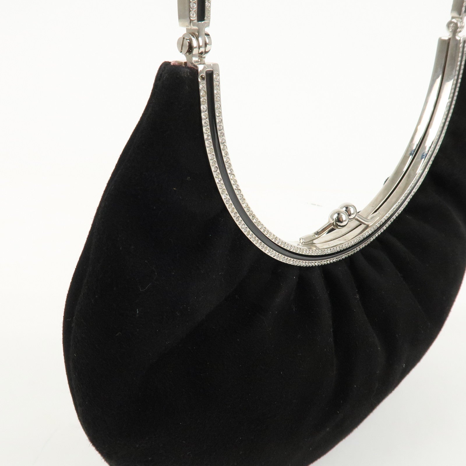 VALENTINO Suede Satin One-Handle Bijou Hand Bag Black Used