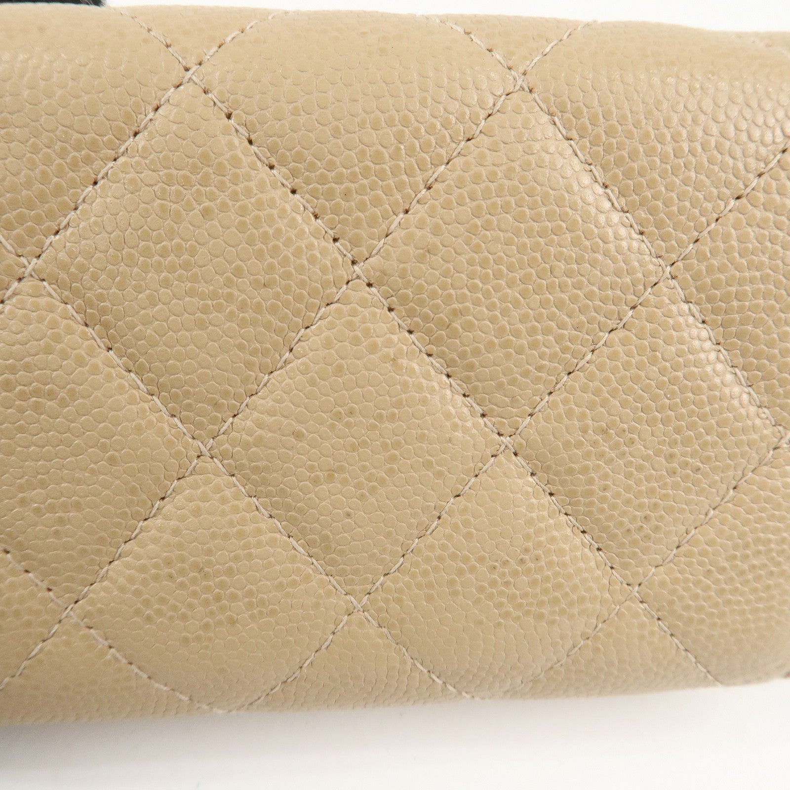 CHANEL Matelasse Cavier Skin Compact Wallet Beige Silver HDW Used