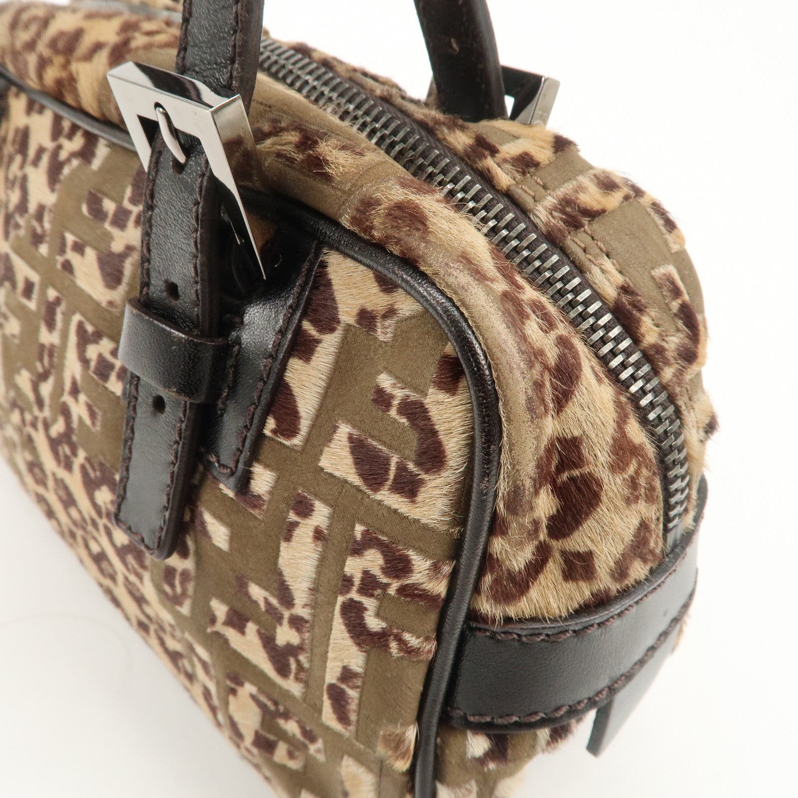 FENDI FF Unborn Calf Leather Mini Boston Bag Hand Bag 8BN004 Used