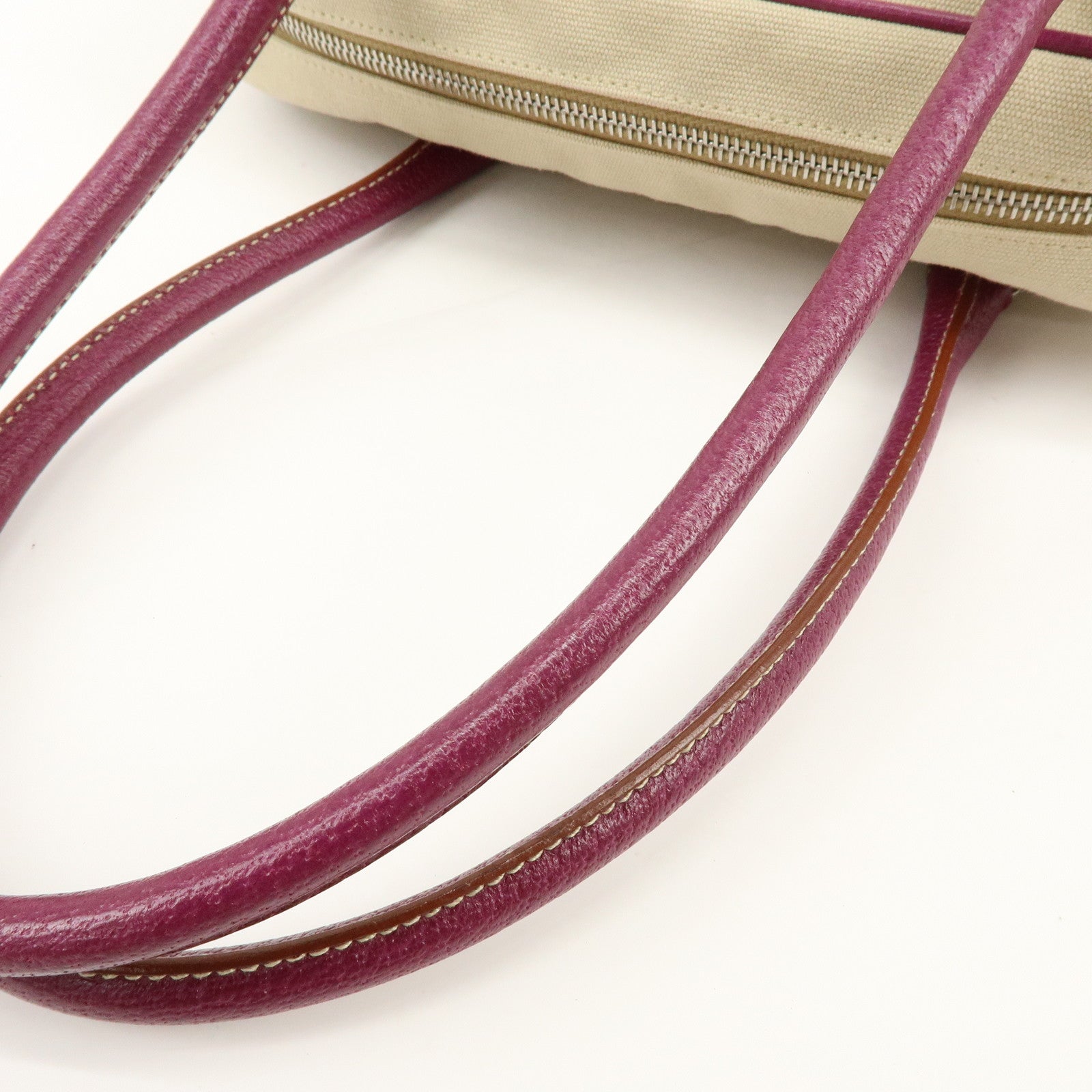 PRADA Triangle Logo Canvas Leather Bowling Bag Natural Purple