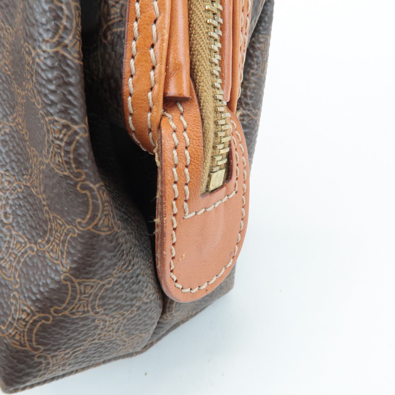 CELINE Macadam PVC Leather Pouch Cosmetic Pouch Brown Used