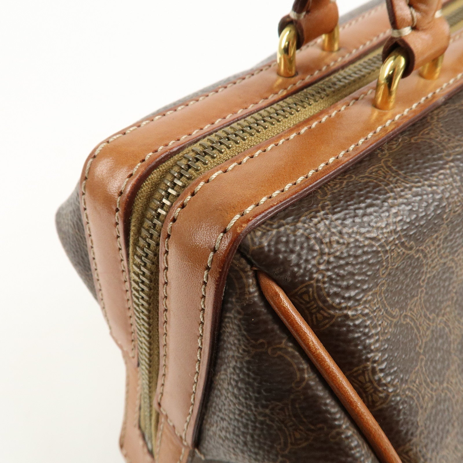 CELINE Macadam PVC Leather Boston Bag Hand Bag Brown Used