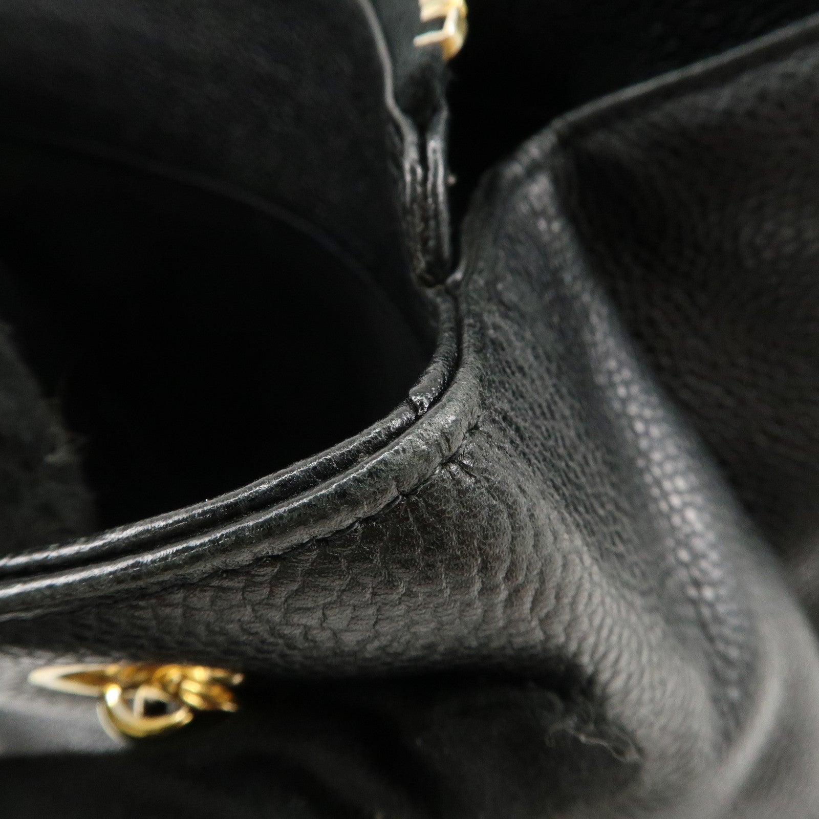CHANEL Caviar Skin COCO Mark Chain Tote Bag Shoulder Bag Black Used