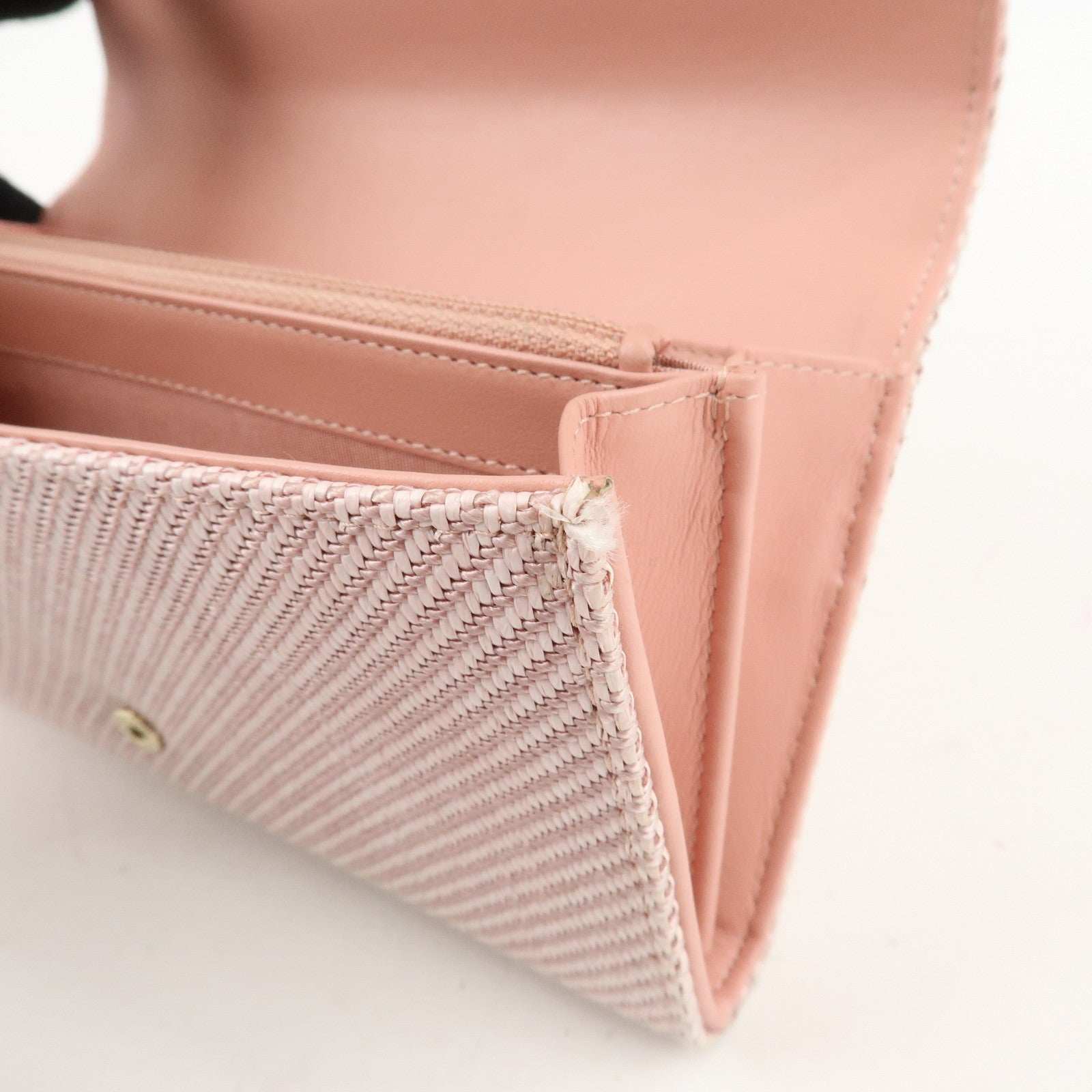CHANEL Deauville Canvas Bi-fold Long Wallet Pink A80056 Used