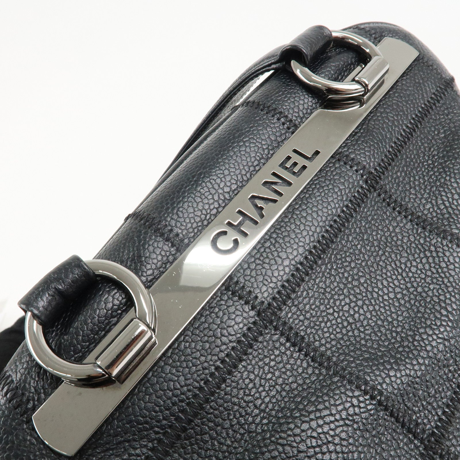 CHANEL Chocolate Bar Caviar Skin Mini Boston Bag Black A26135 Used