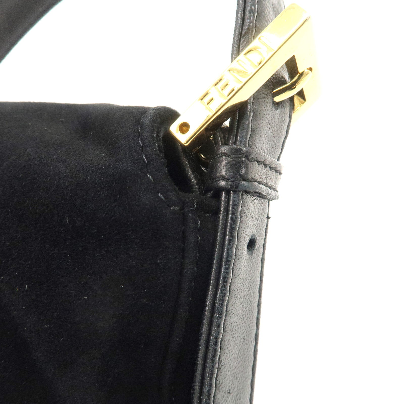 FENDI Mamma Bucket Suede Leather Shoulder Bag Black 26424 Used